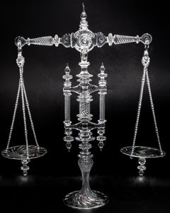 Large Hand Blown Clear Glass Balance Scale