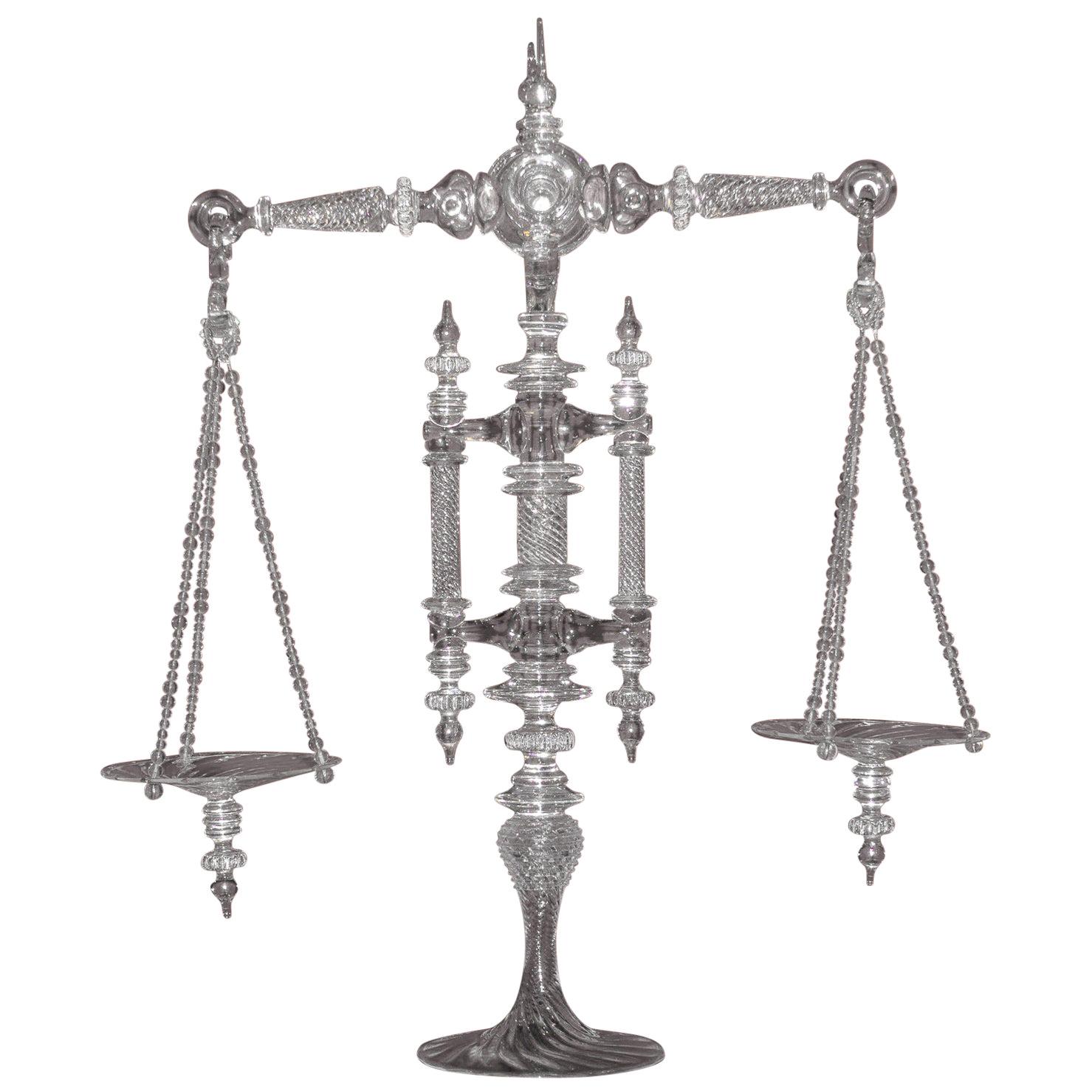 Large Hand Blown Clear Glass Balance Scale