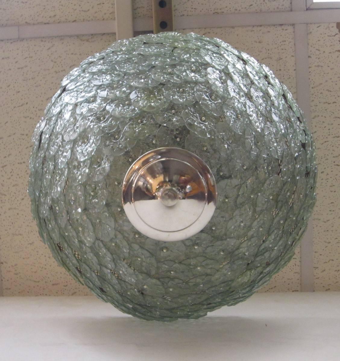 Mid-Century Modern Large Handblown Murano Floral Green Pendant Light