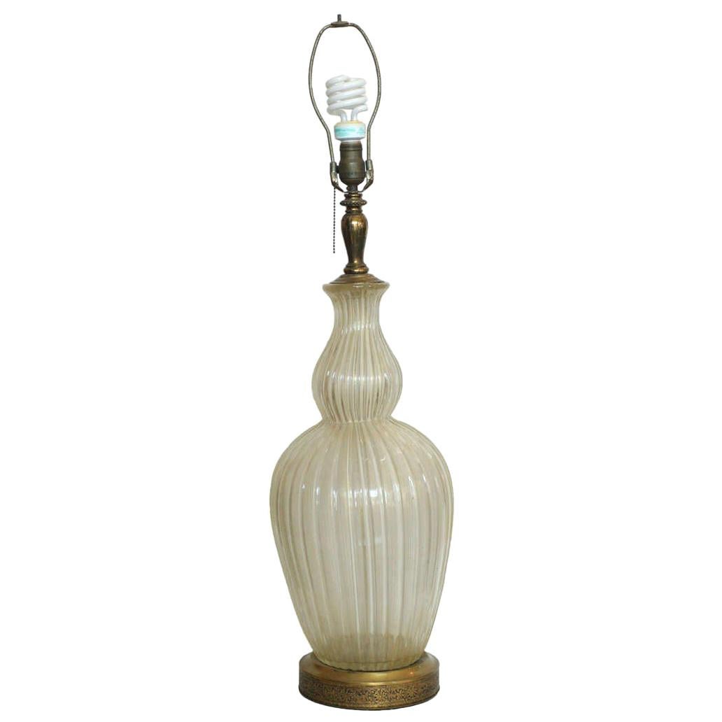 Large Hand Blown Murano Glass Table Lamp in Barovier Style