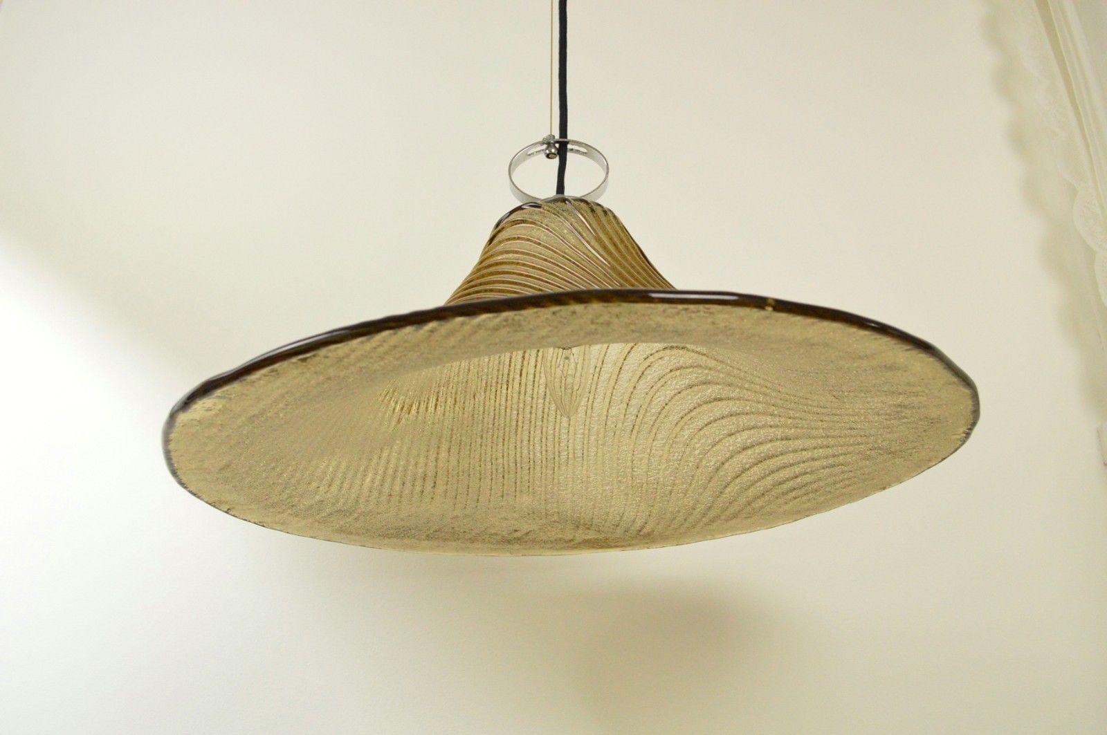 Mid-Century Modern Large Hand Blown Textured Glass Pendant Light by Peill & Putzler, Germany For Sale