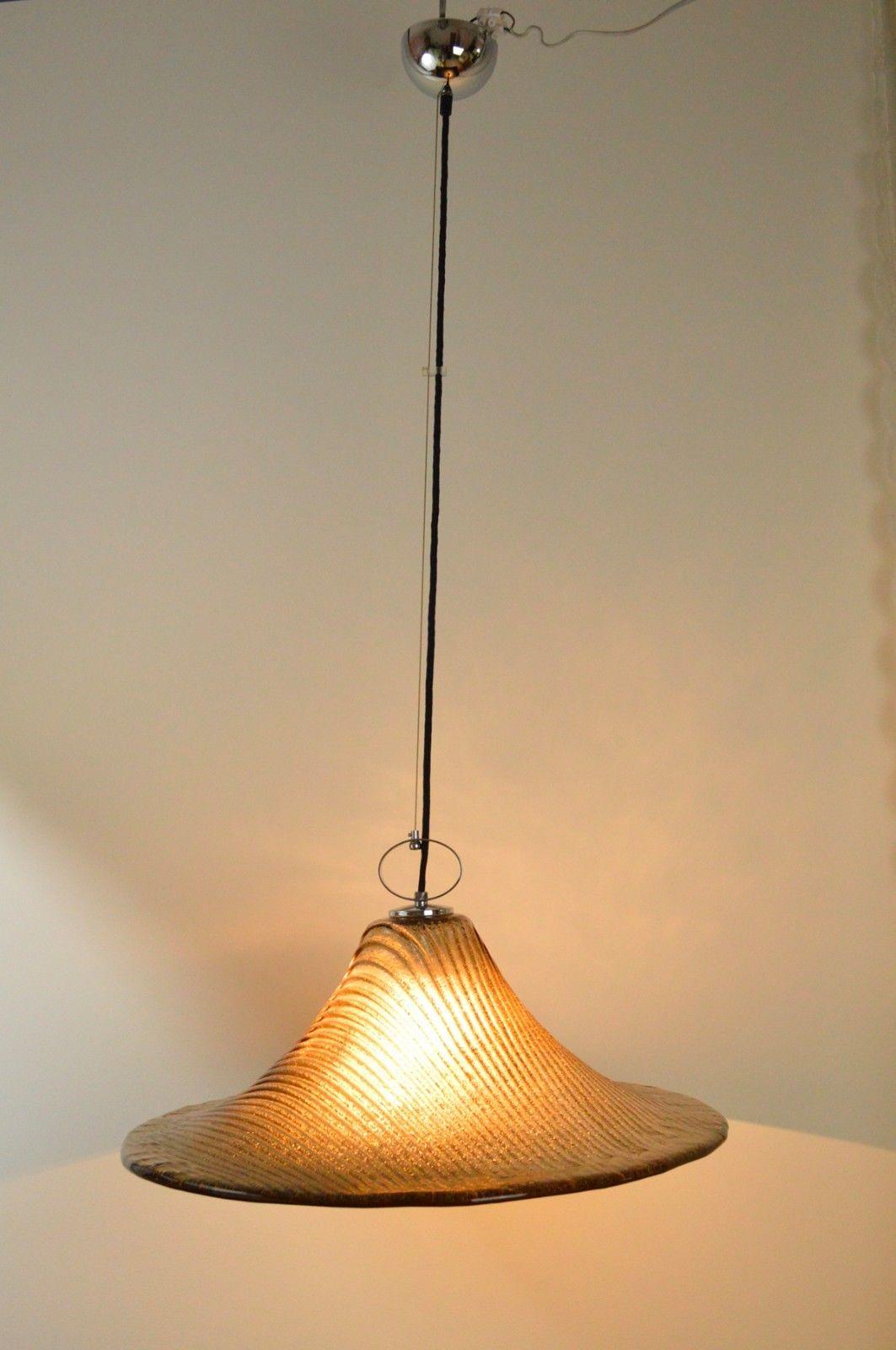 Large Hand Blown Textured Glass Pendant Light by Peill & Putzler, Germany For Sale 1
