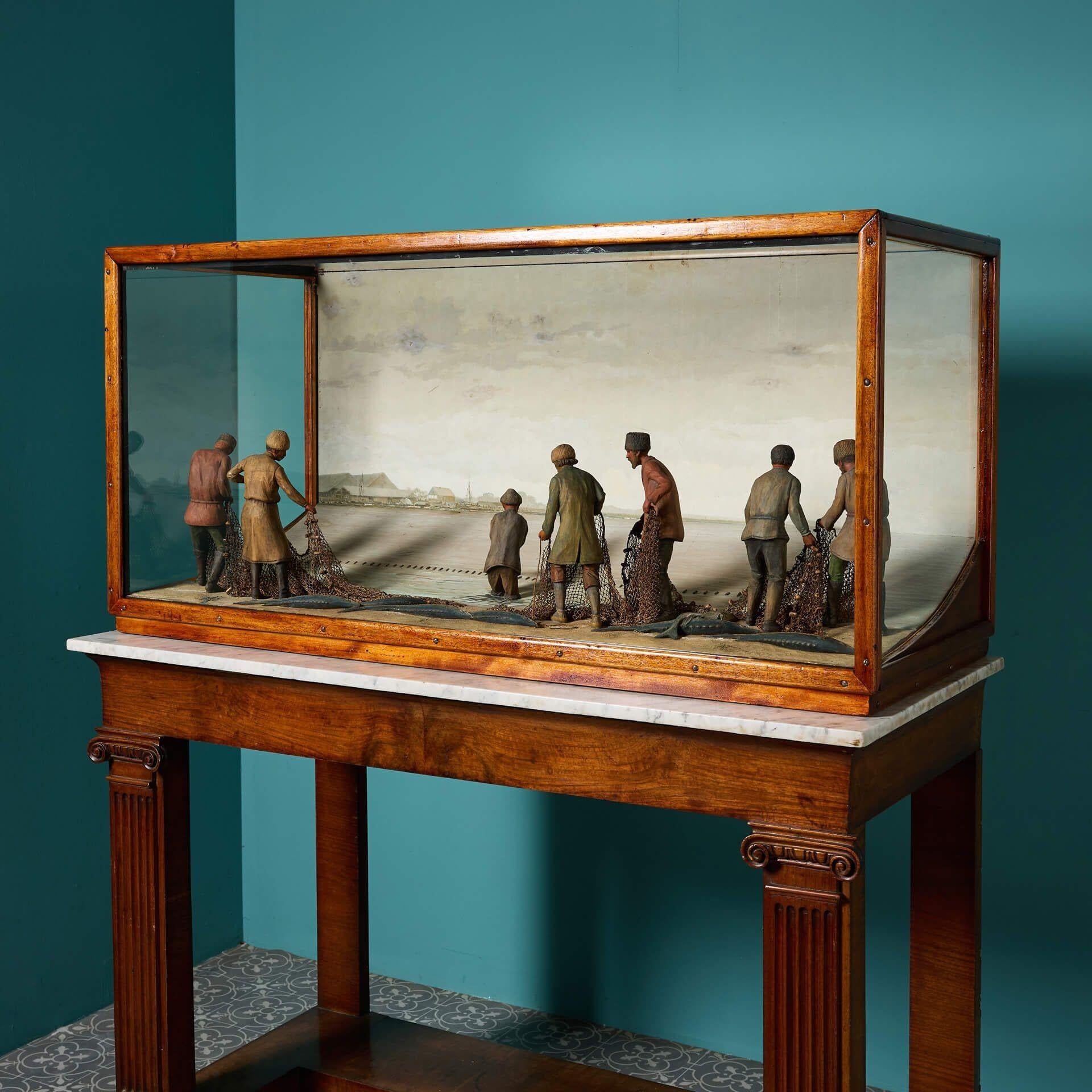 Édouardien Grand Diorama nautique sculpté à la main de la Romanoff Caviar Co. en vente