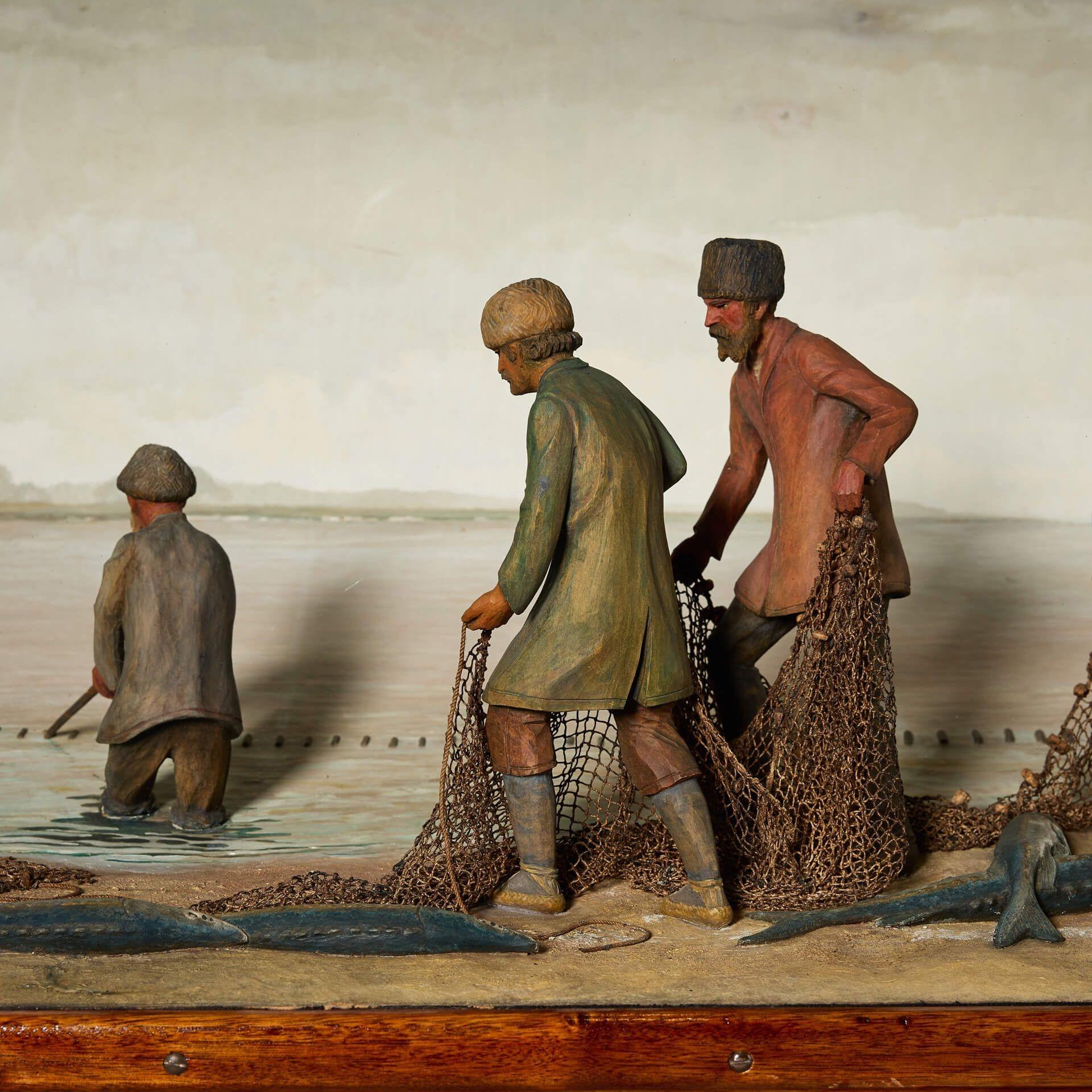 Allemand Grand Diorama nautique sculpté à la main de la Romanoff Caviar Co. en vente