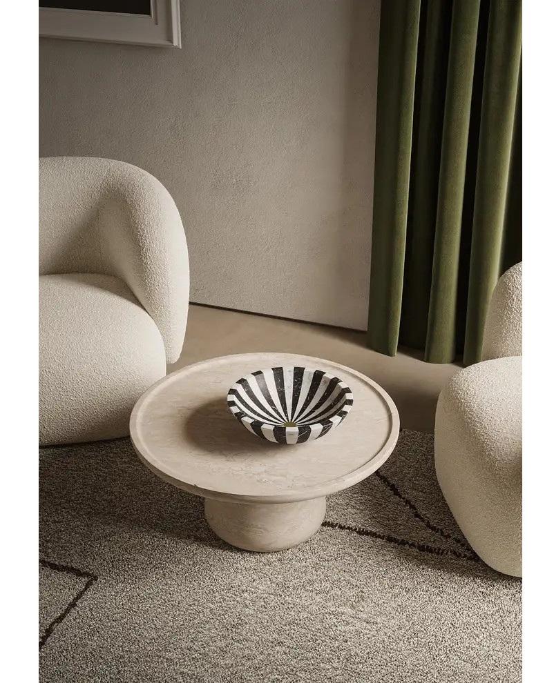 Modern Large Handcrafted Black & White Refined Marble Nova Bowl L by Jacopo Simonetti For Sale