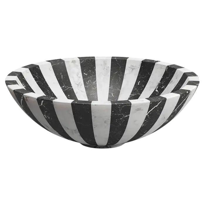 Large Handcrafted Black & White Refined Marble Nova Bowl L by Jacopo Simonetti