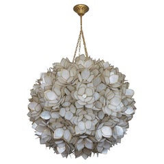 Large Handcrafted Capiz Shell Three-Light Lotus Ball Chandelier by Rausch, 1960s