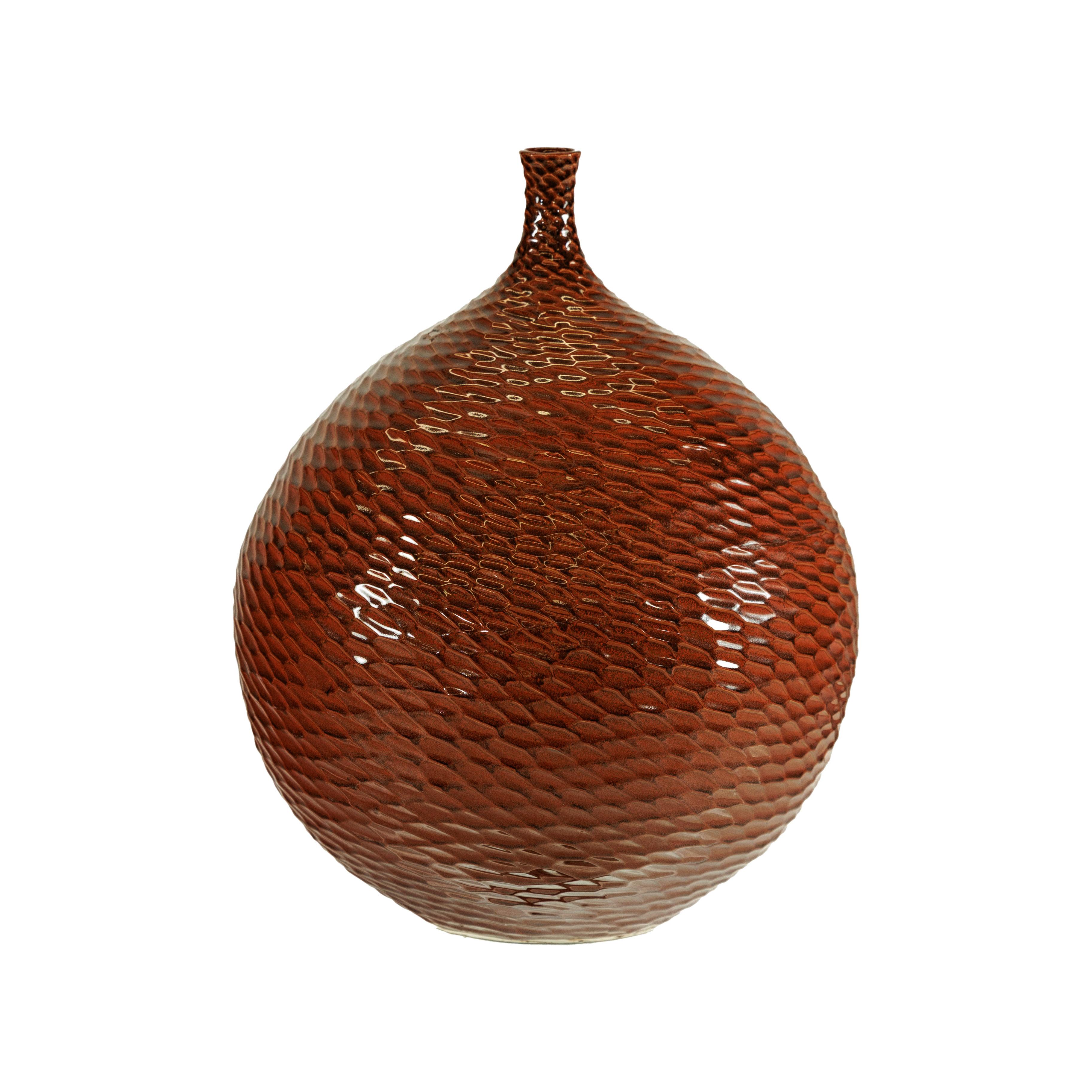 Gran Jarrón de Cerámica Artesanal con Textura de Panal Marrón Brillante en venta 6