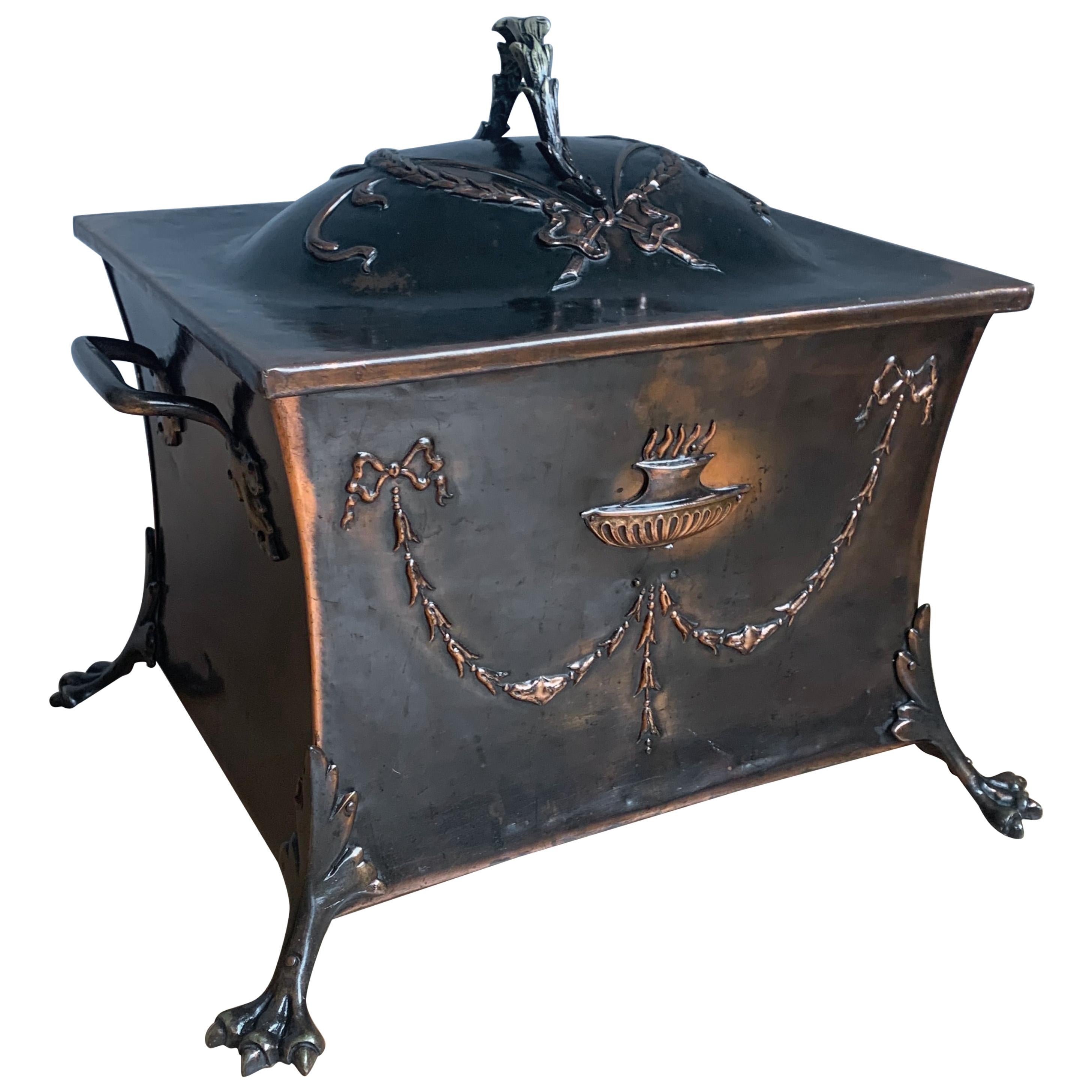 Large Handcrafted Copper and Bronze Fireplace Coal Bucket on Stunning