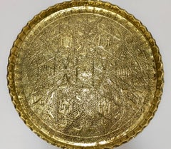 Large Handcrafted Decorative Indo-Persian Hammered Brass Tray