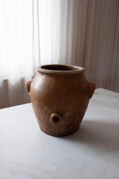 Large Handcrafted French Pottery Pot with Brown Matt Glaze