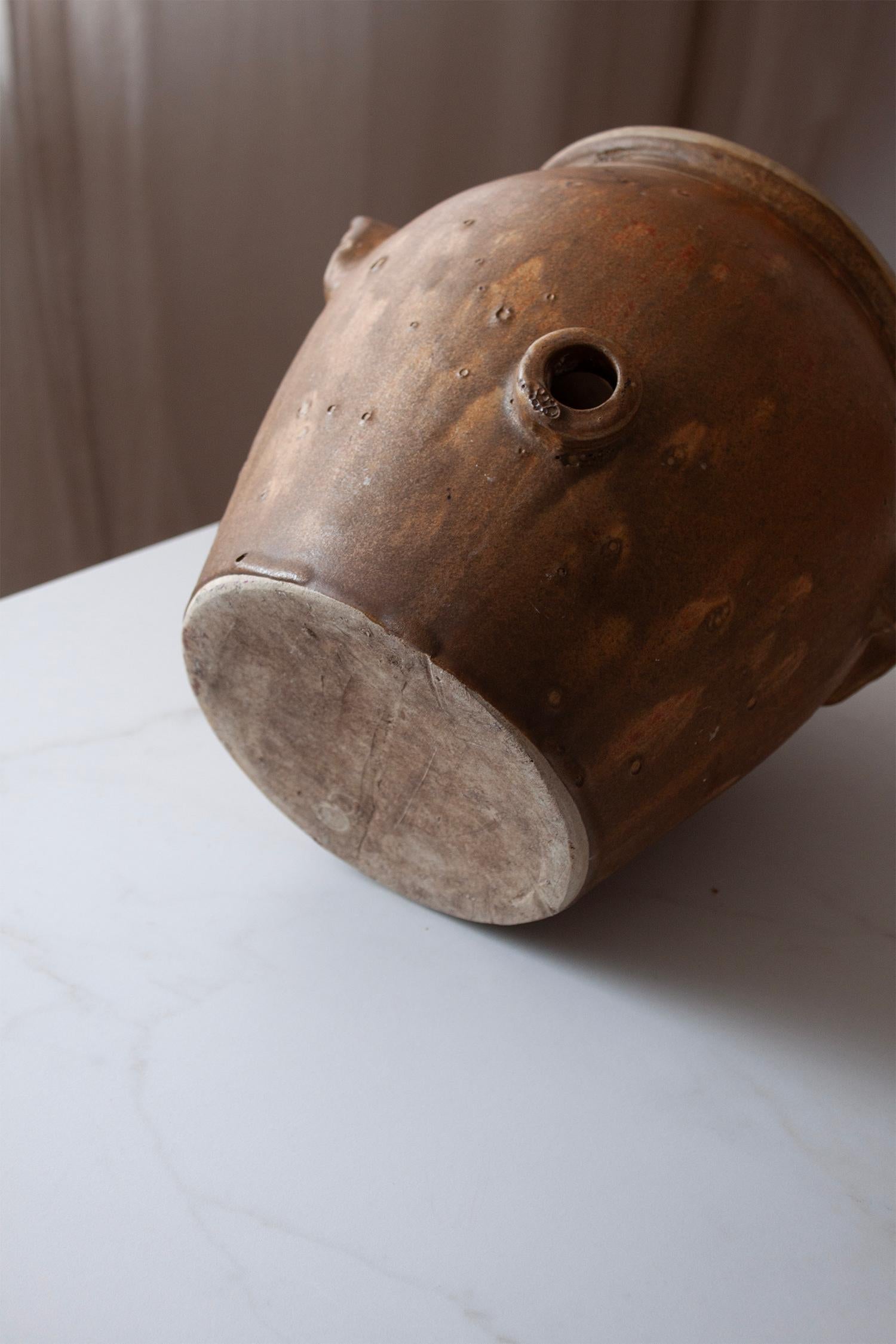 Gran Olla Artesanal de Cerámica Francesa con Esmalte Marrón Mate Cerámico en venta