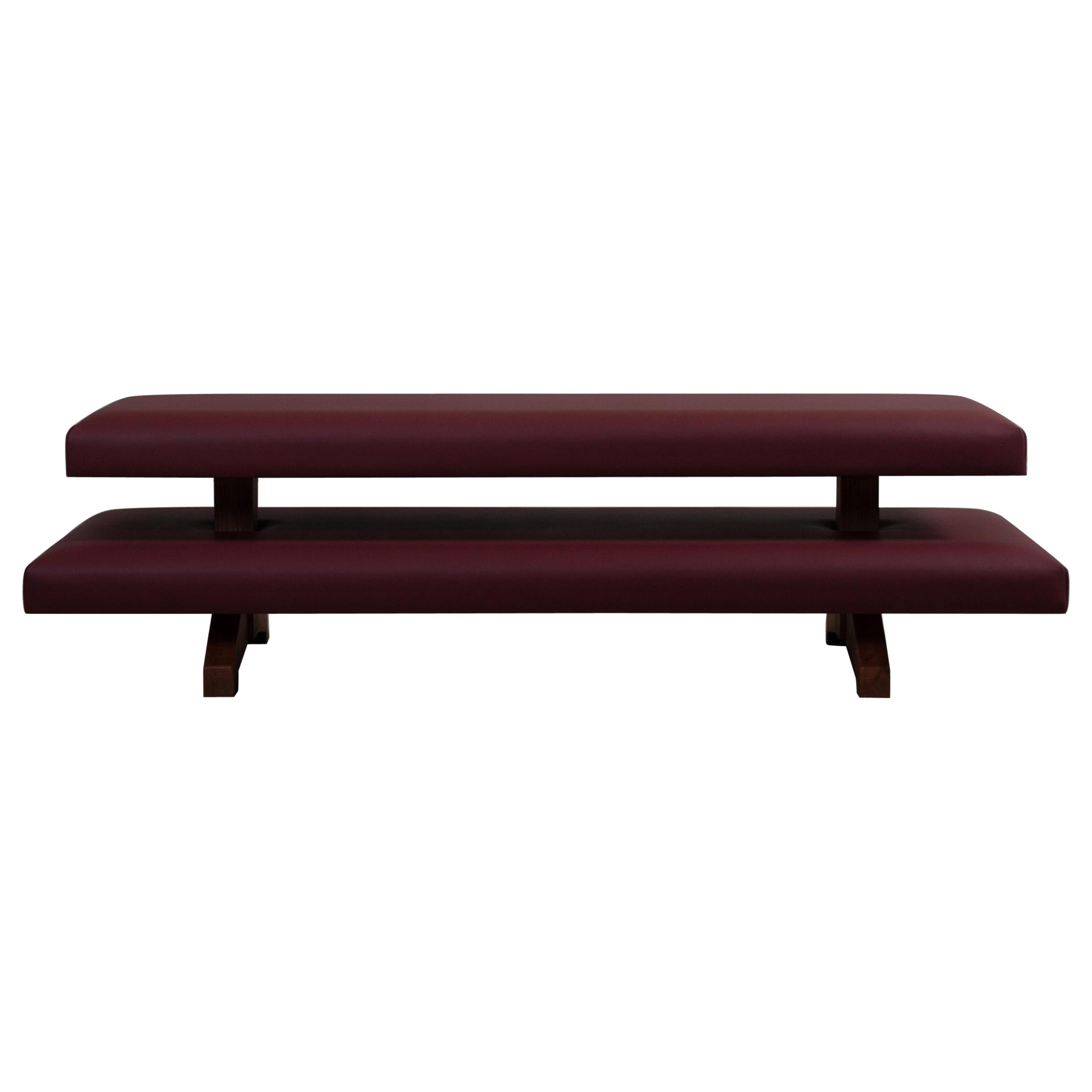 Large Handcrafted Leather & Oak Ottoman