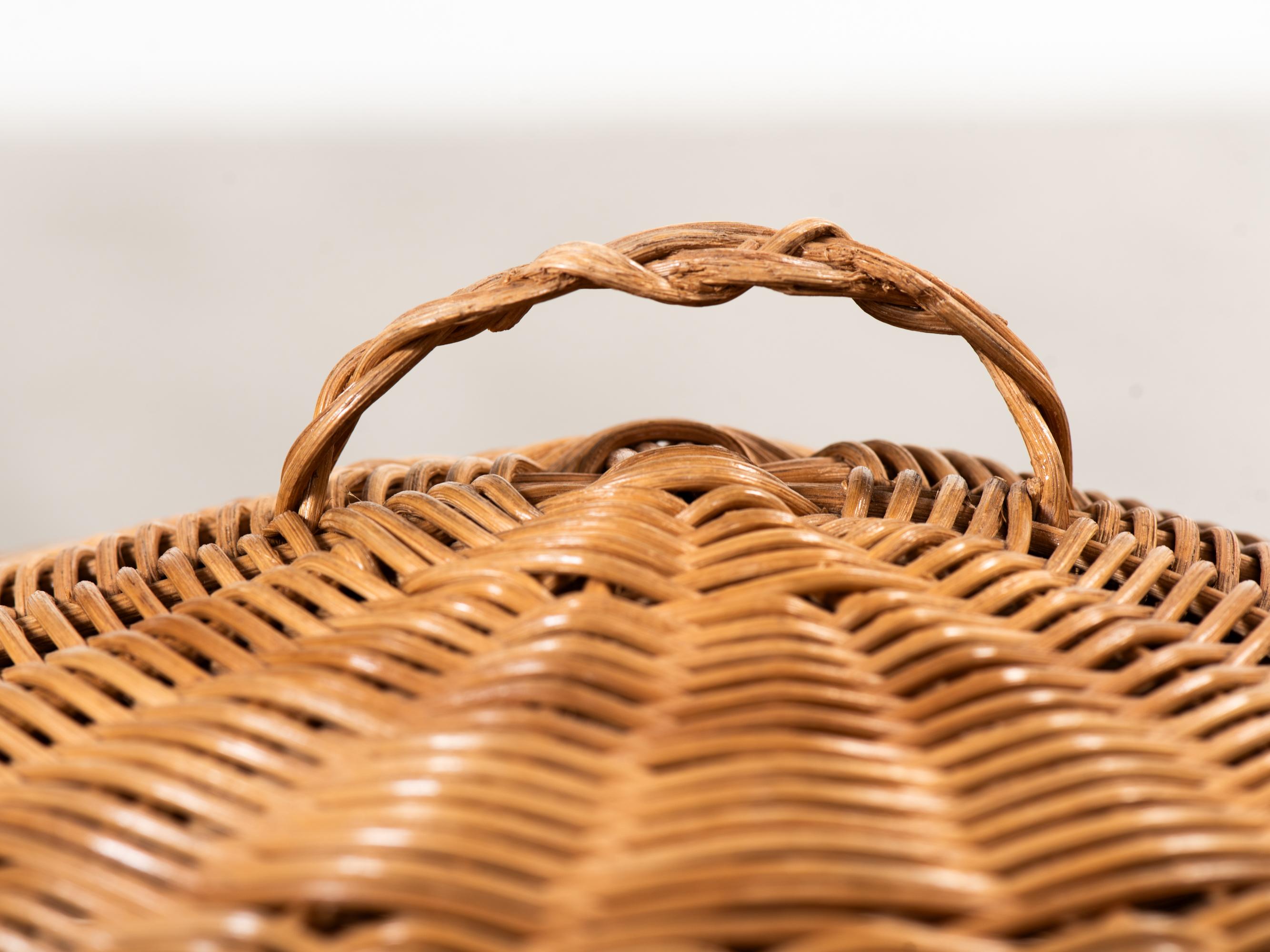 Gran cesta artesanal tejida con tapa de Artek, Finlandia, años 50 en venta 1