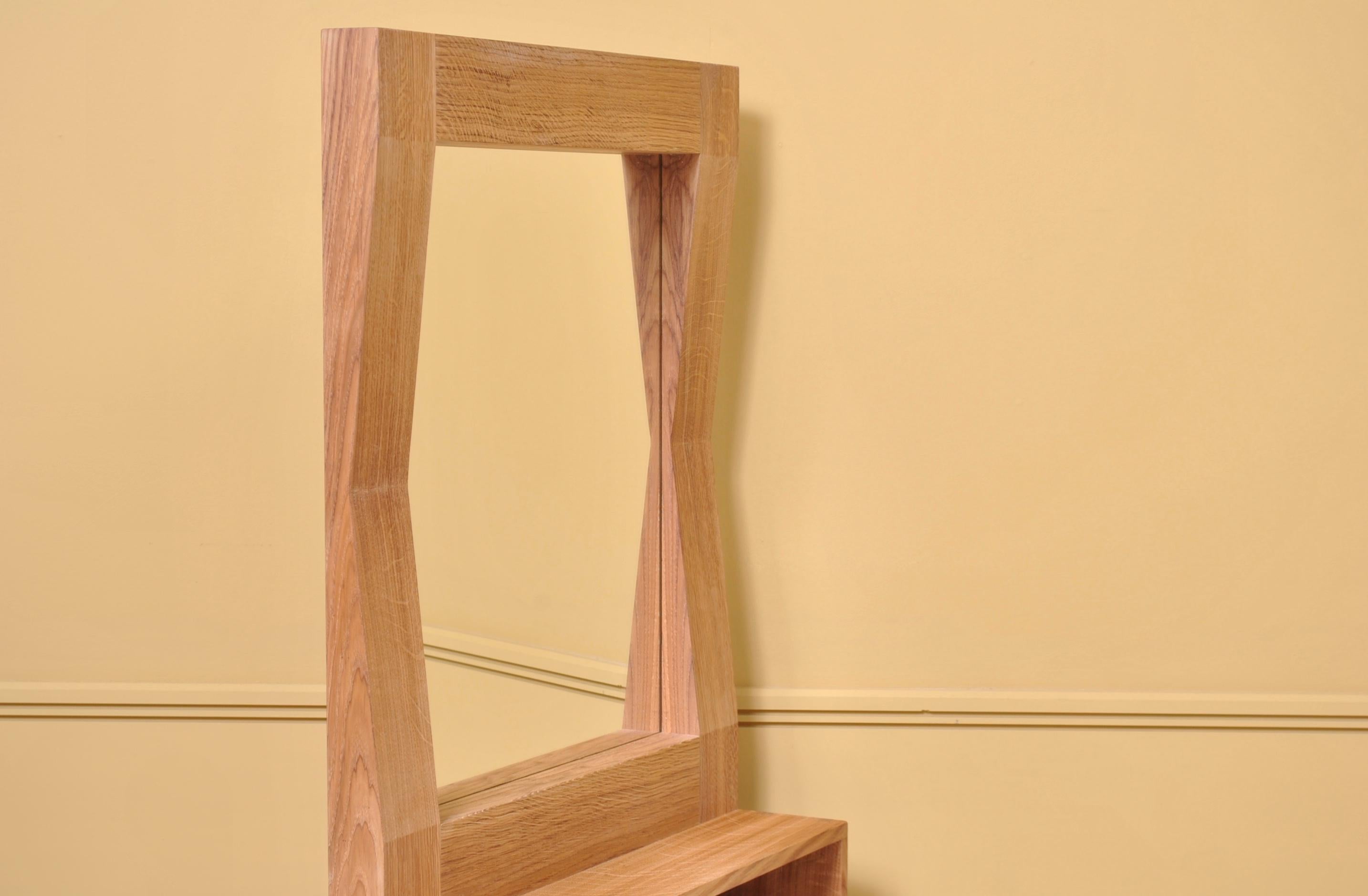 Large Handcrafted Oak Furrow Shelf Mirror 3