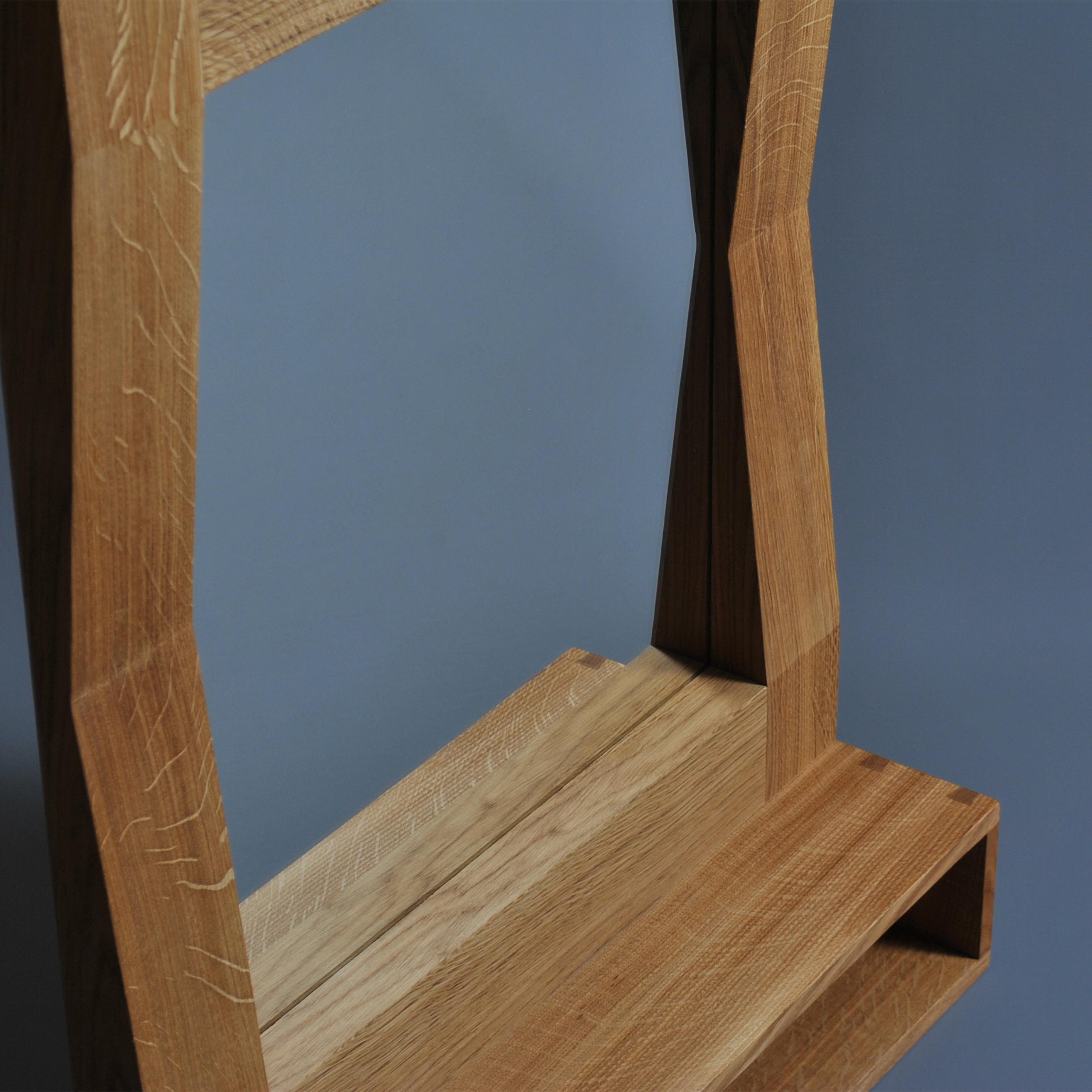 Post-Modern Large Handcrafted Oak Furrow Shelf Mirror