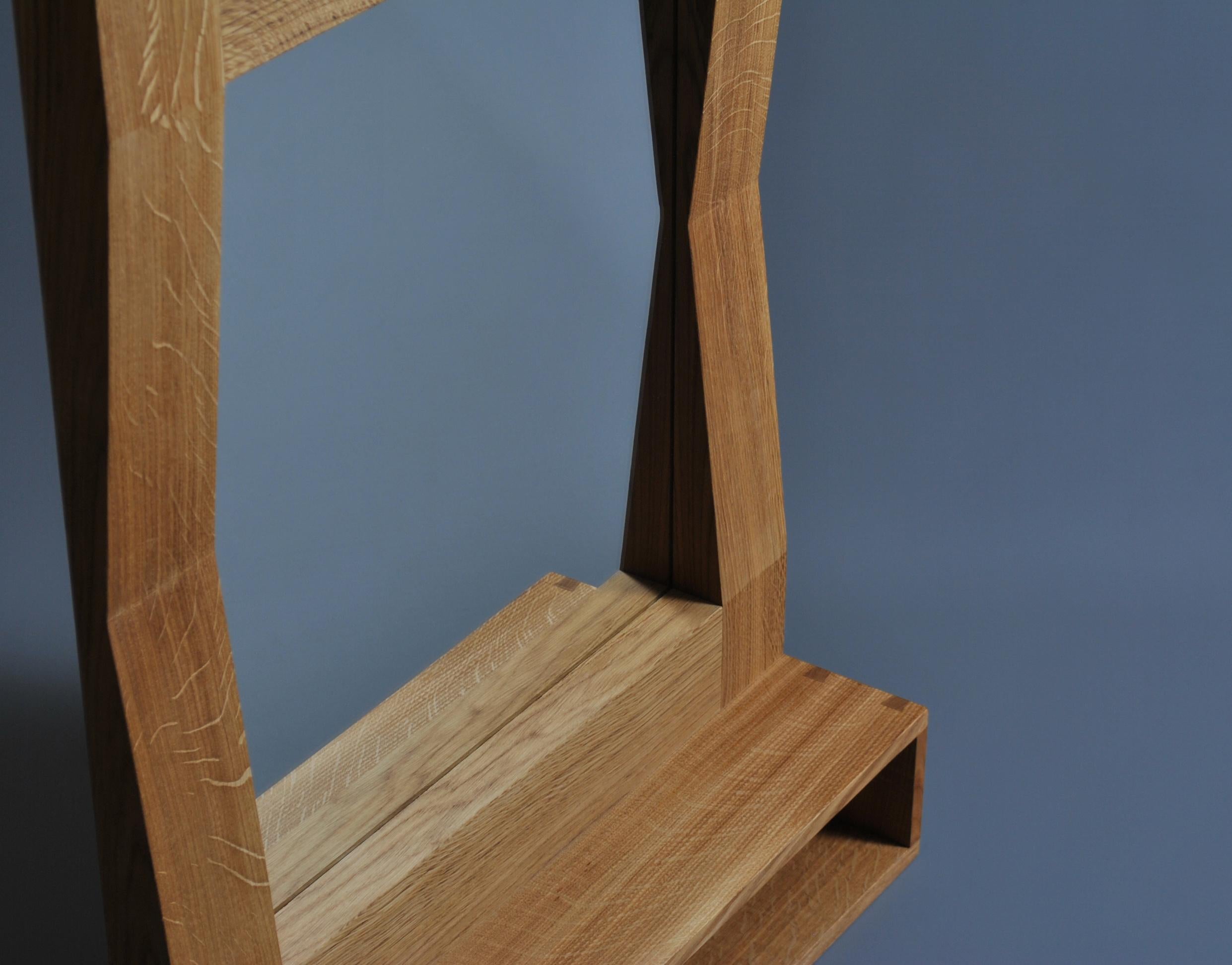 oak framed mirror with shelf
