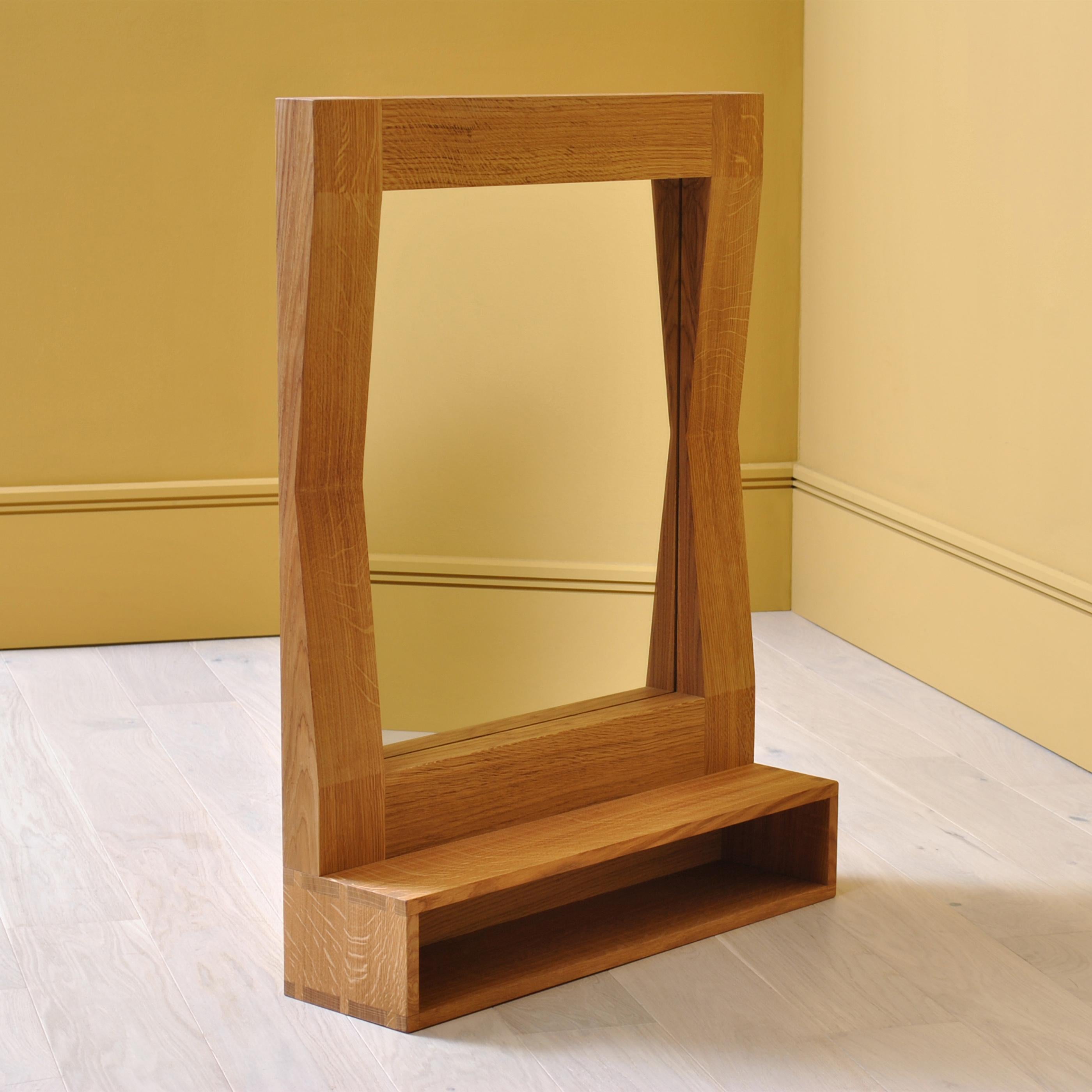 Contemporary Large Handcrafted Oak Furrow Shelf Mirror