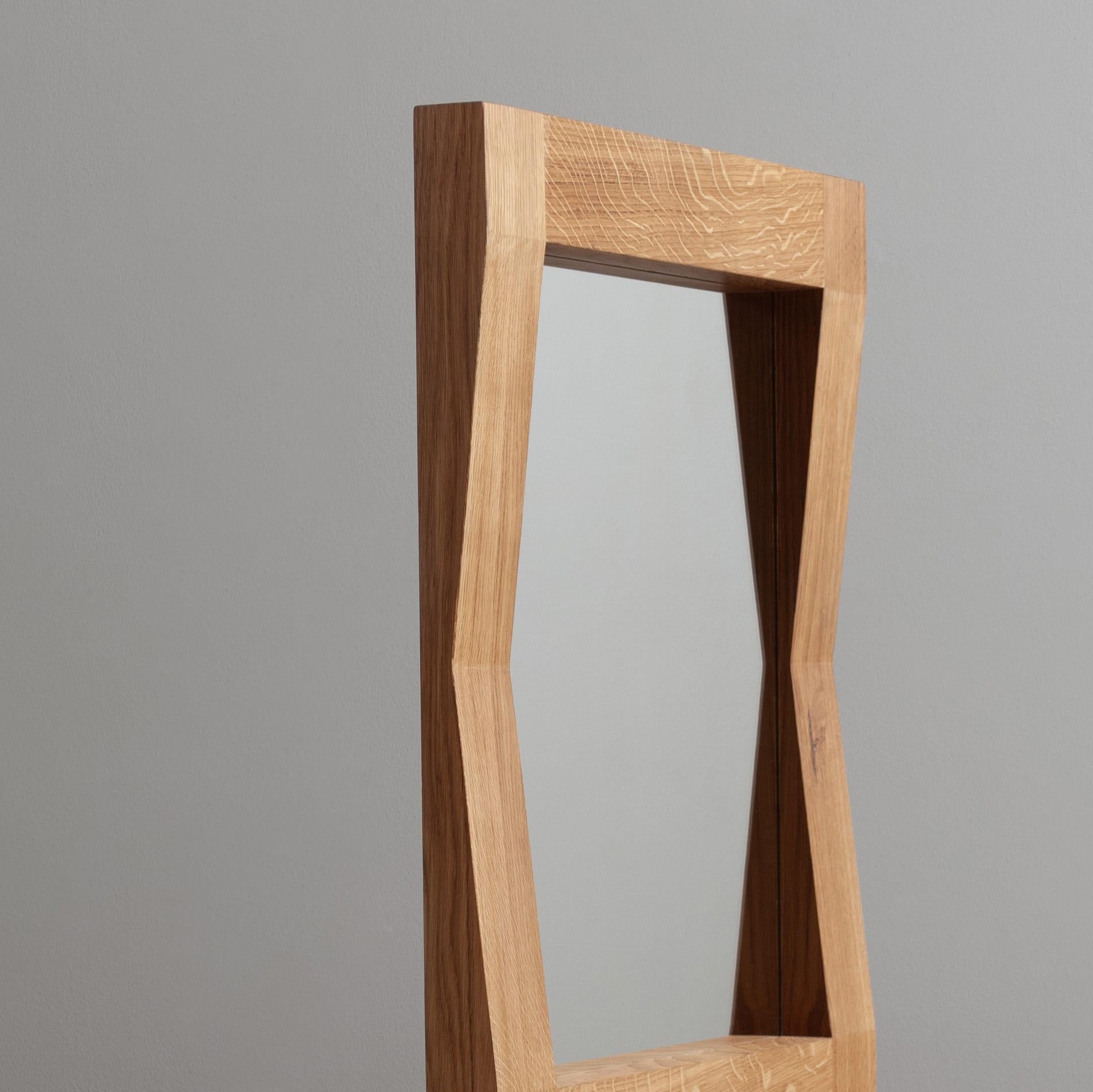 Hand-Crafted Large Handcrafted Oak Furrow Shelf Mirror For Sale
