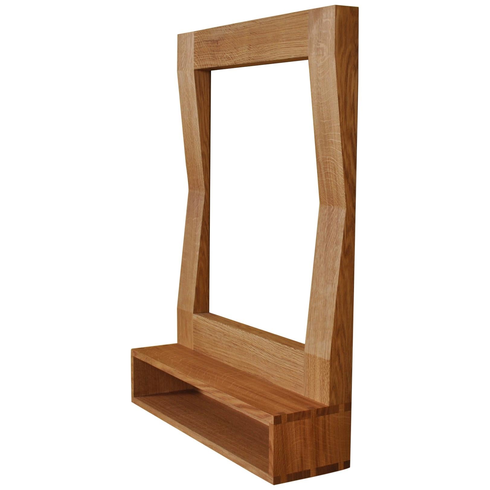 Large Handcrafted Oak Furrow Shelf Mirror