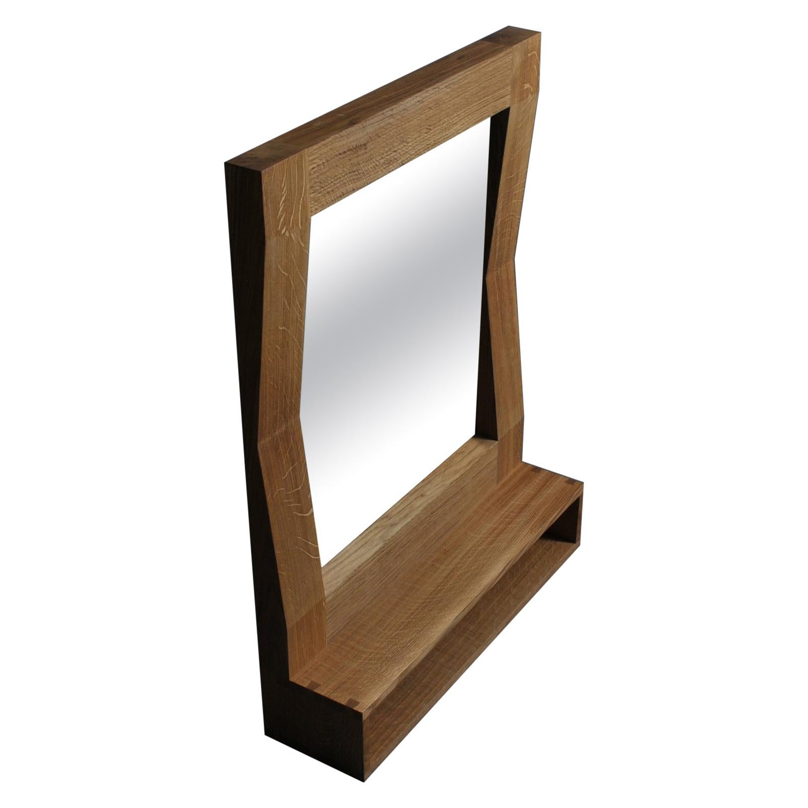 Large Handcrafted Oak Furrow Shelf Mirror