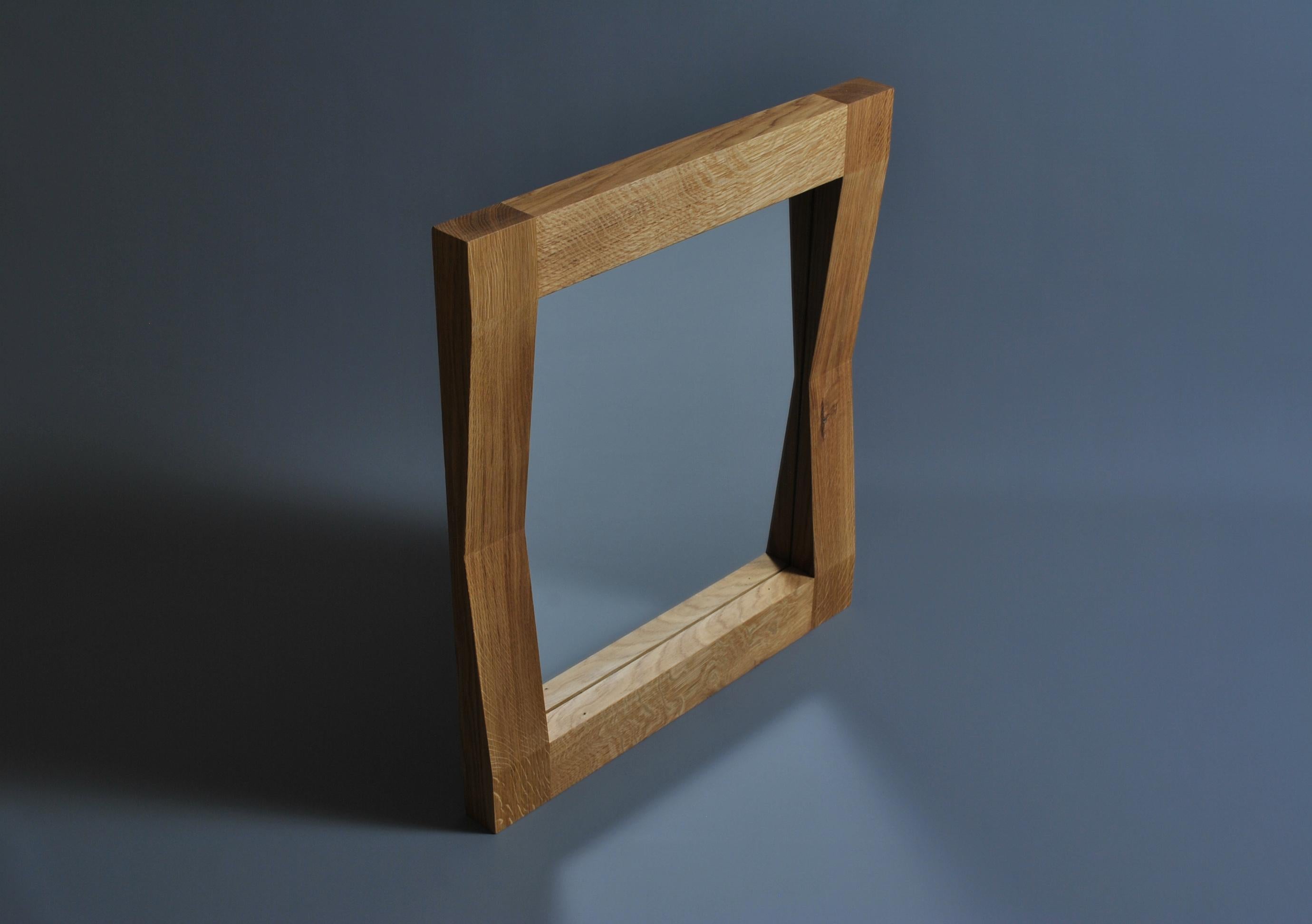 English Large Handcrafted Oak Wall Mirror For Sale
