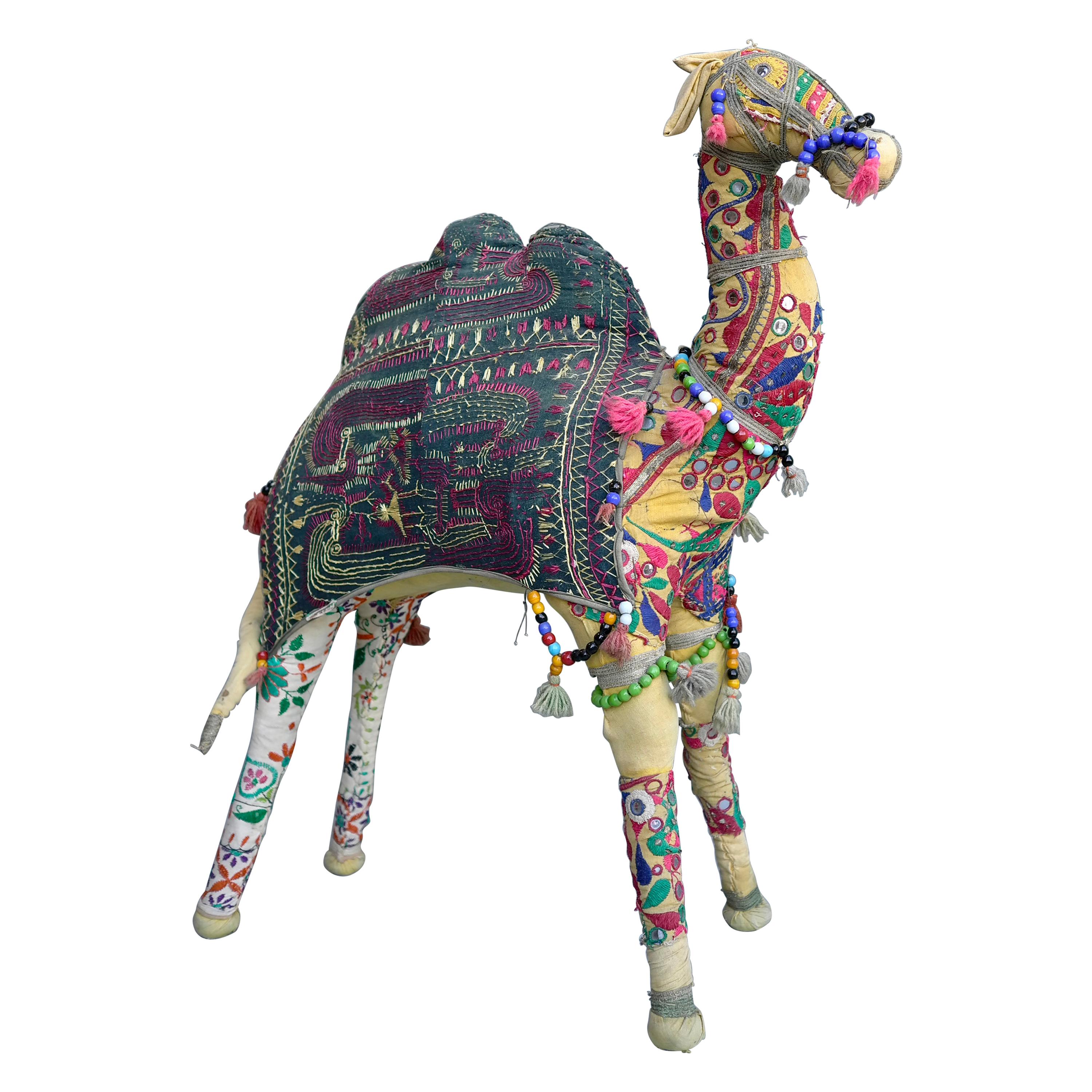 Large Handcrafted Raj Vintage Cotton Embroidered Decorative Camel, India, 1960's For Sale