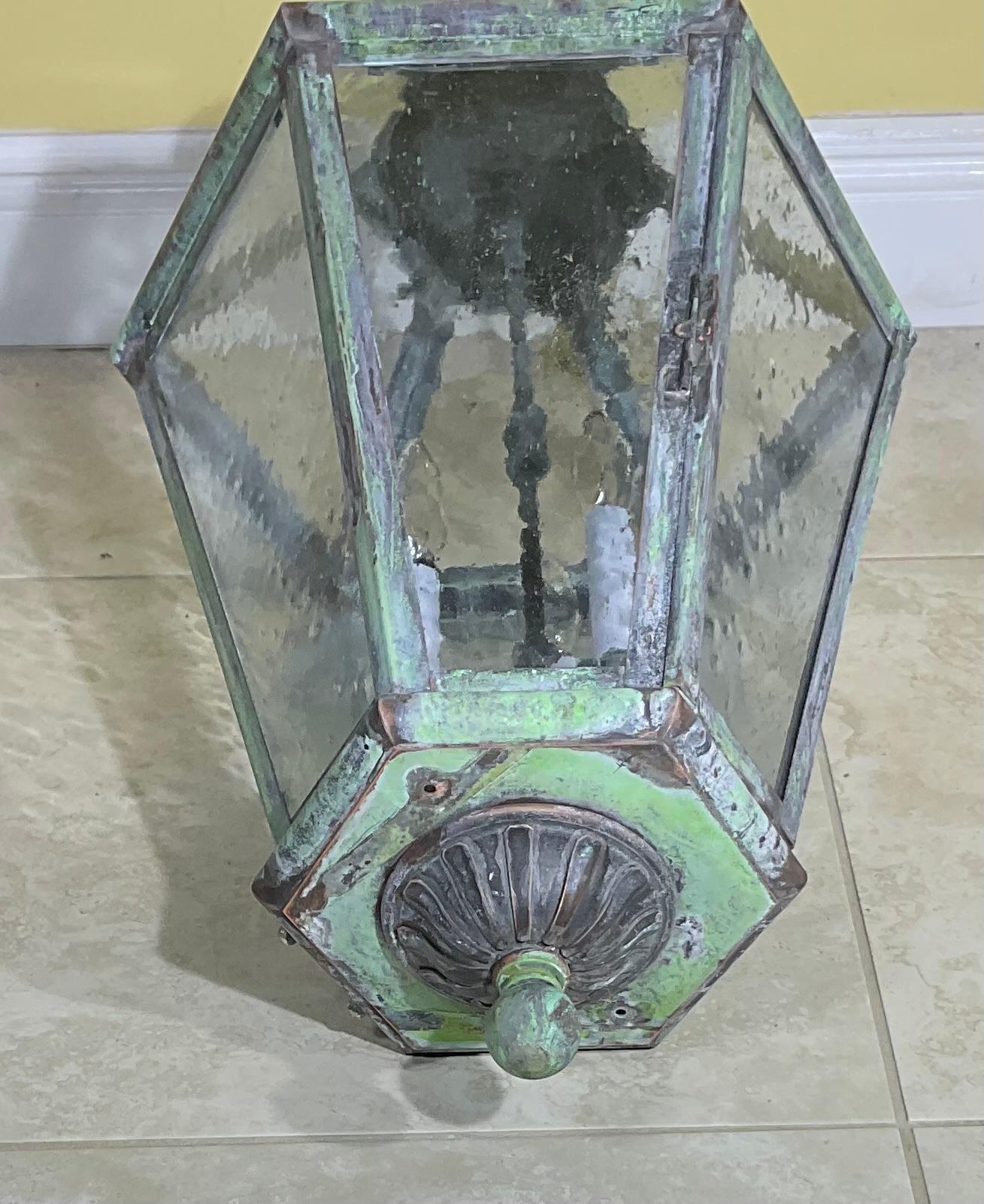 Large Handcrafted Six Sides Solid Brass Hanging Lantern For Sale 11