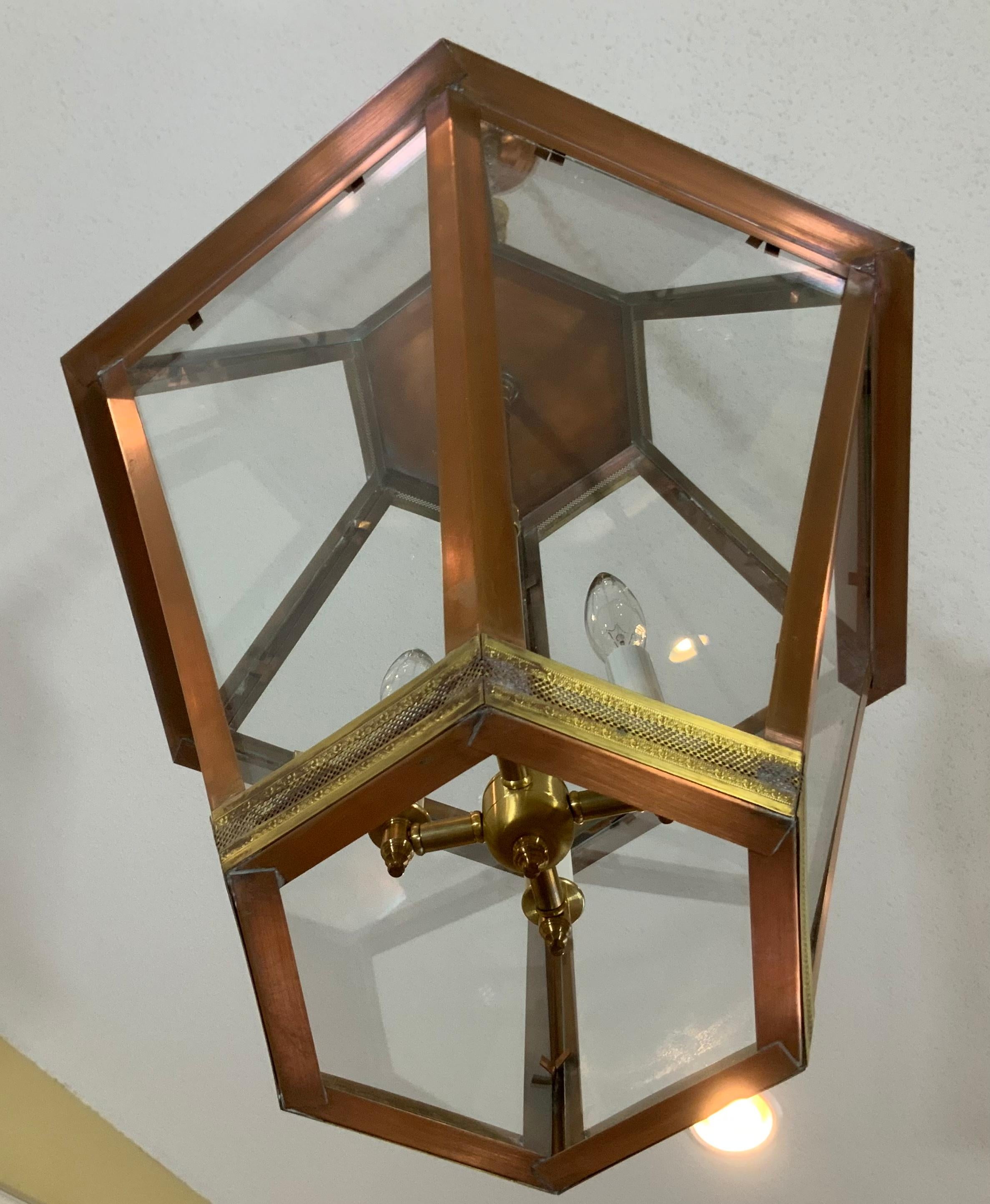 Large Handcrafted Six Sides Solid Copper and Brass Hanging Lantern 3