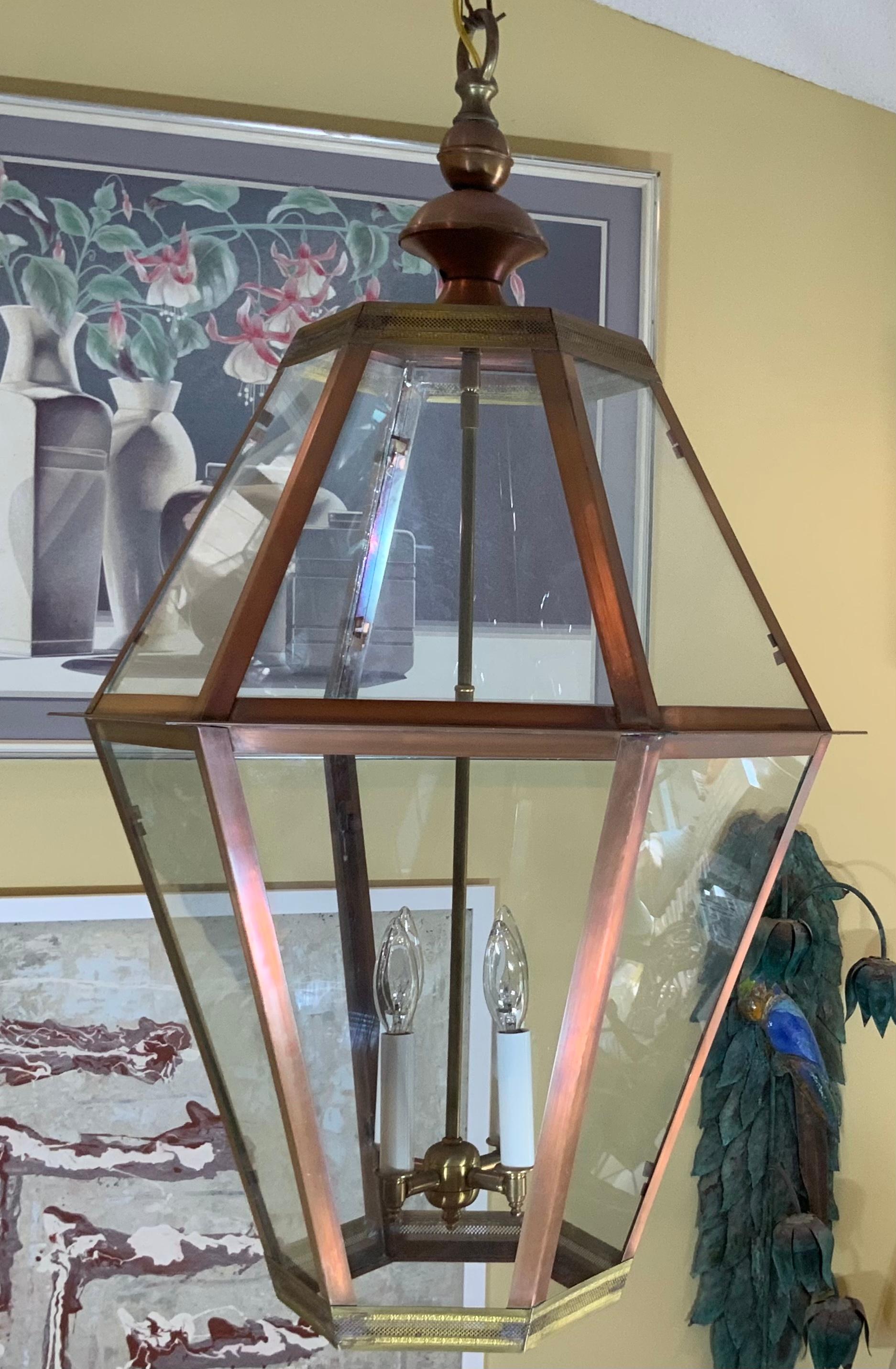 Large Handcrafted Six Sides Solid Copper and Brass Hanging Lantern 4