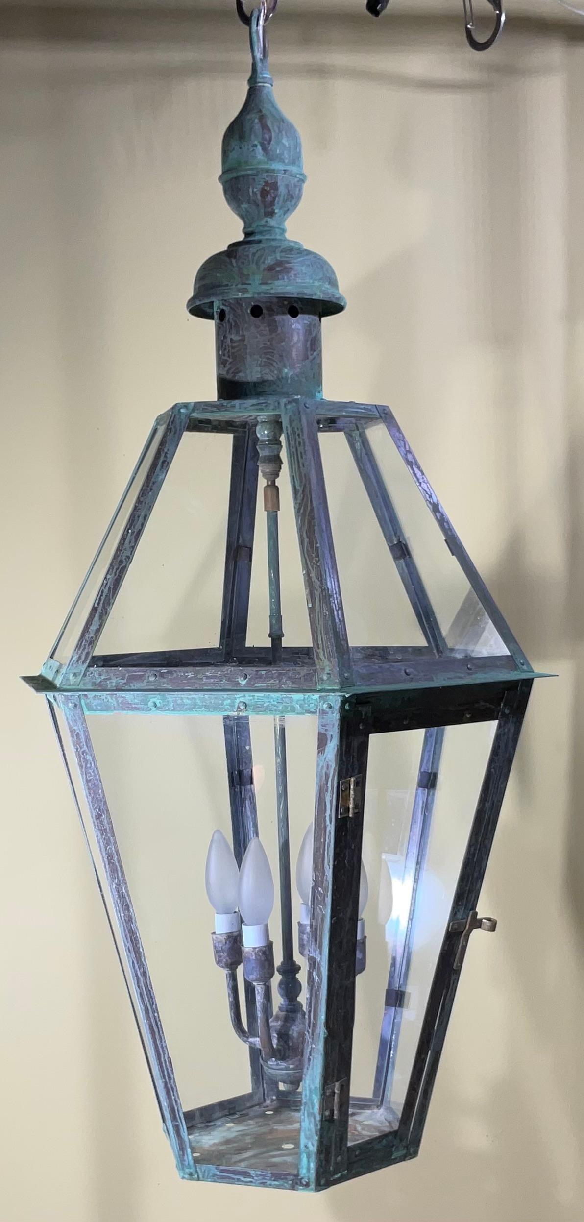 Large Handcrafted Six Sides Solid Copper and Brass Hanging Lantern 4