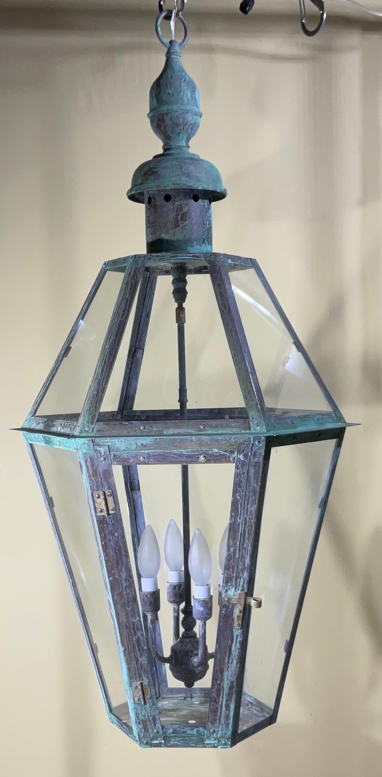 Large Handcrafted Six Sides Solid Copper and Brass Hanging Lantern 5