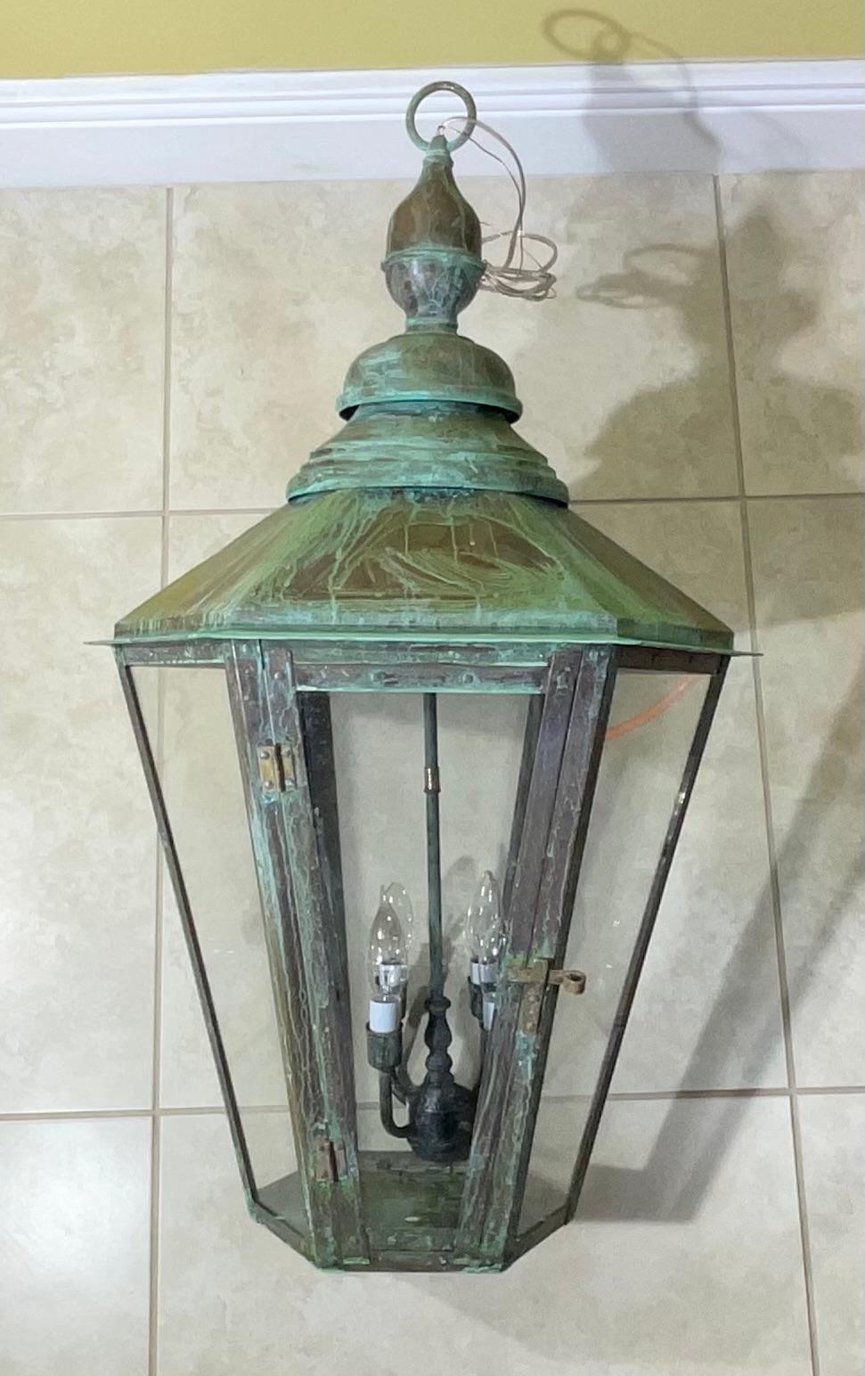 Large Handcrafted Six Sides Solid Copper and Brass Hanging Lantern 5