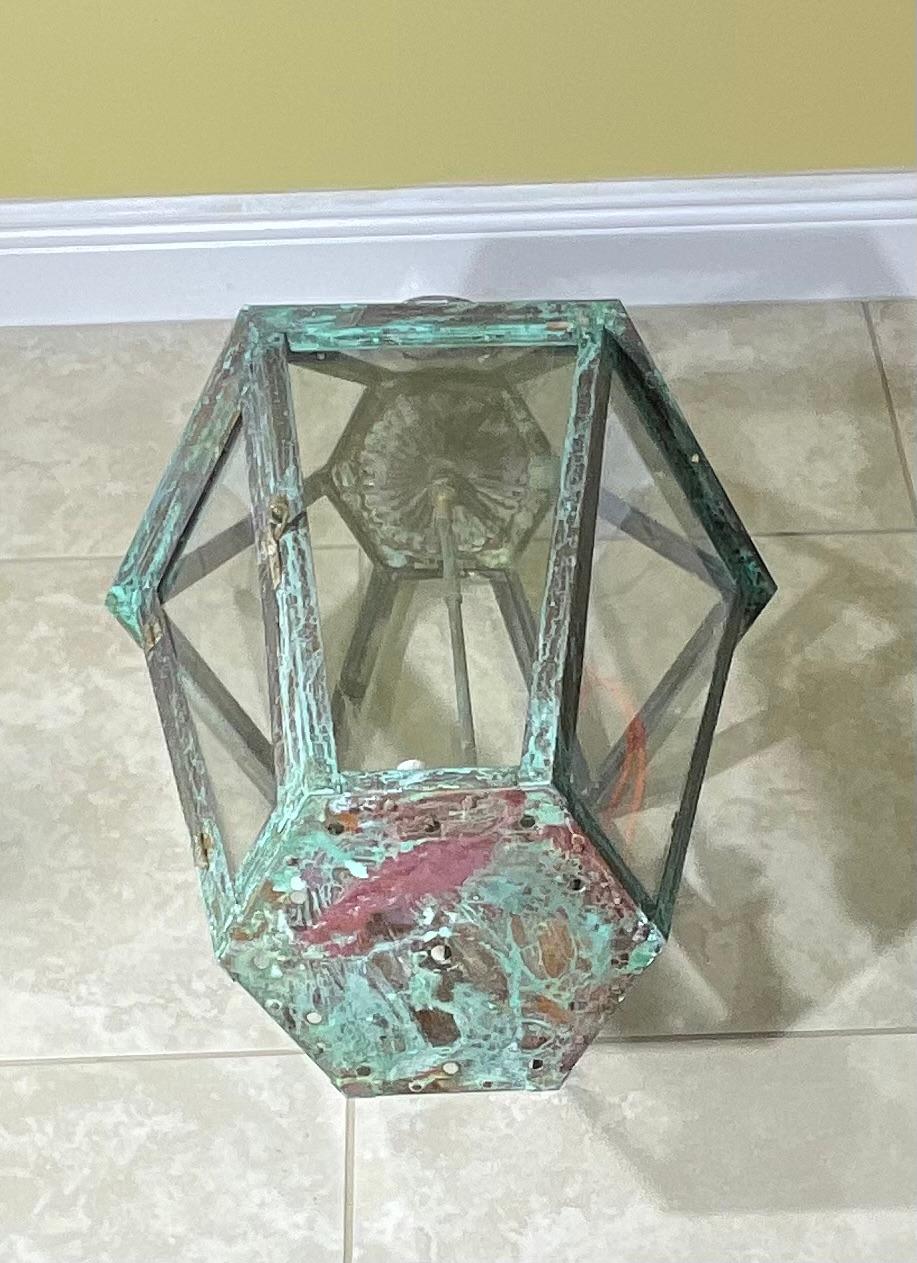 Large Handcrafted Six Sides Solid Copper and Brass Hanging Lantern 6