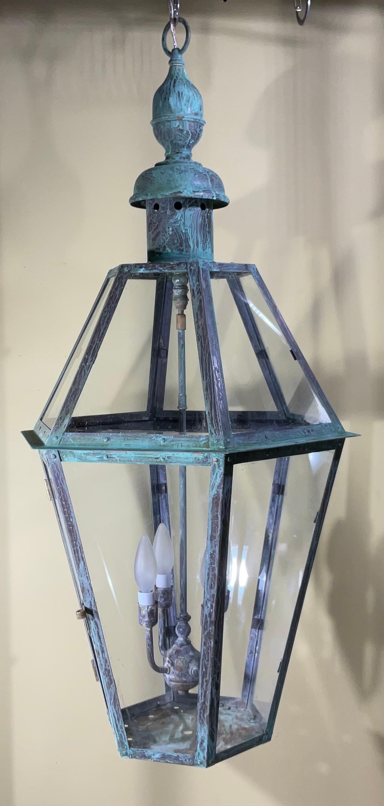 Hand-Crafted Large Handcrafted Six Sides Solid Copper and Brass Hanging Lantern
