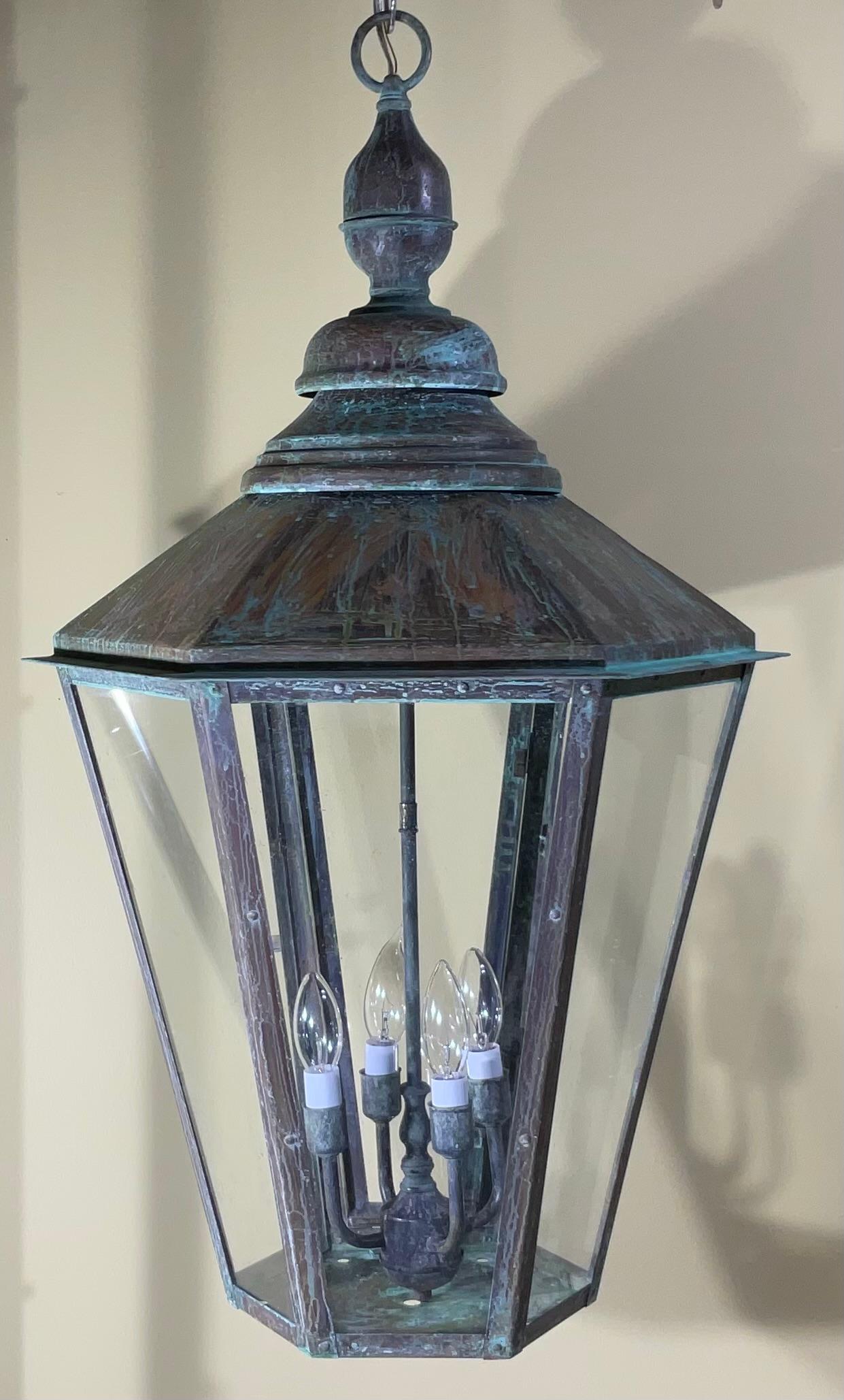Contemporary Large Handcrafted Six Sides Solid Copper and Brass Hanging Lantern