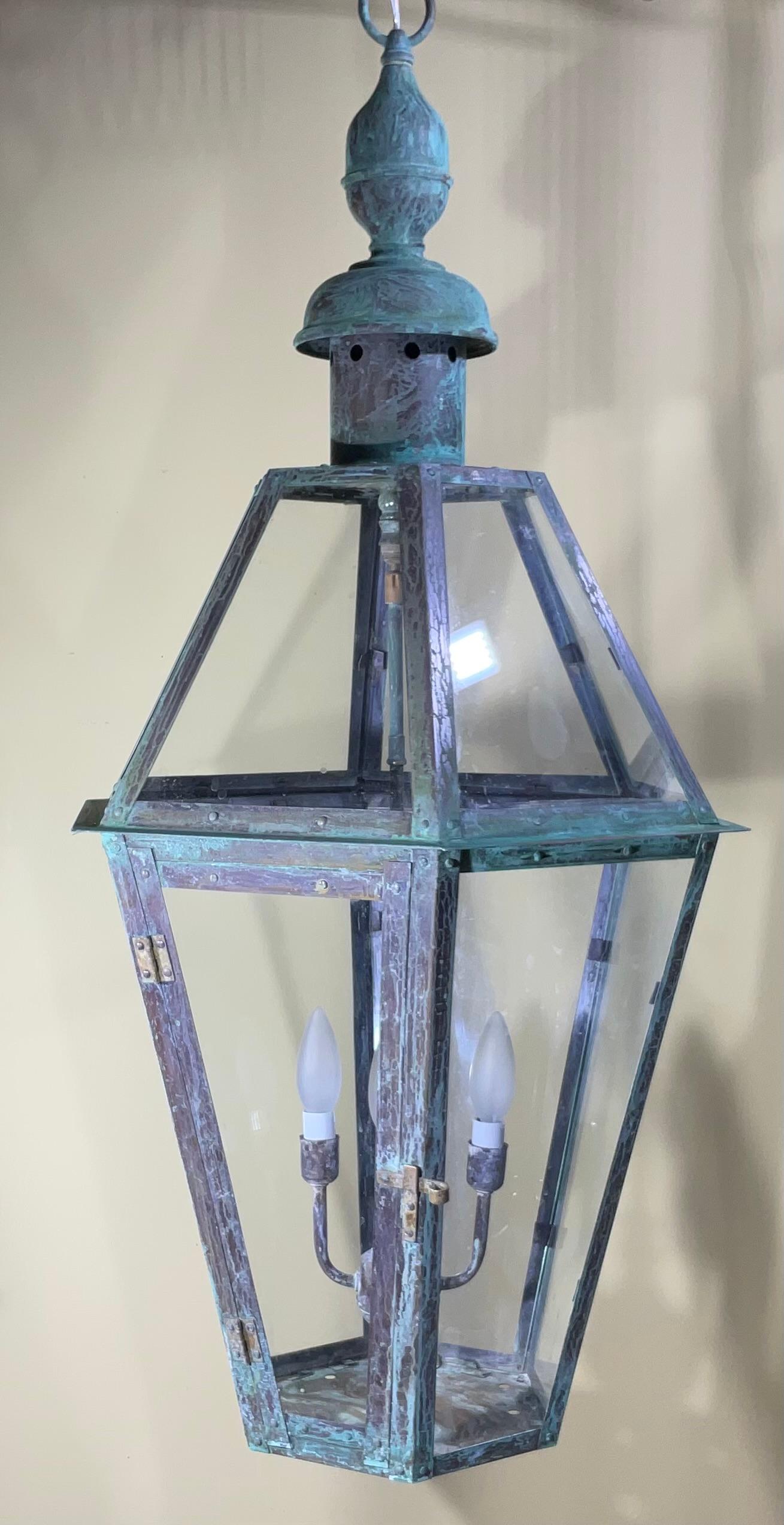 Large Handcrafted Six Sides Solid Copper and Brass Hanging Lantern 1