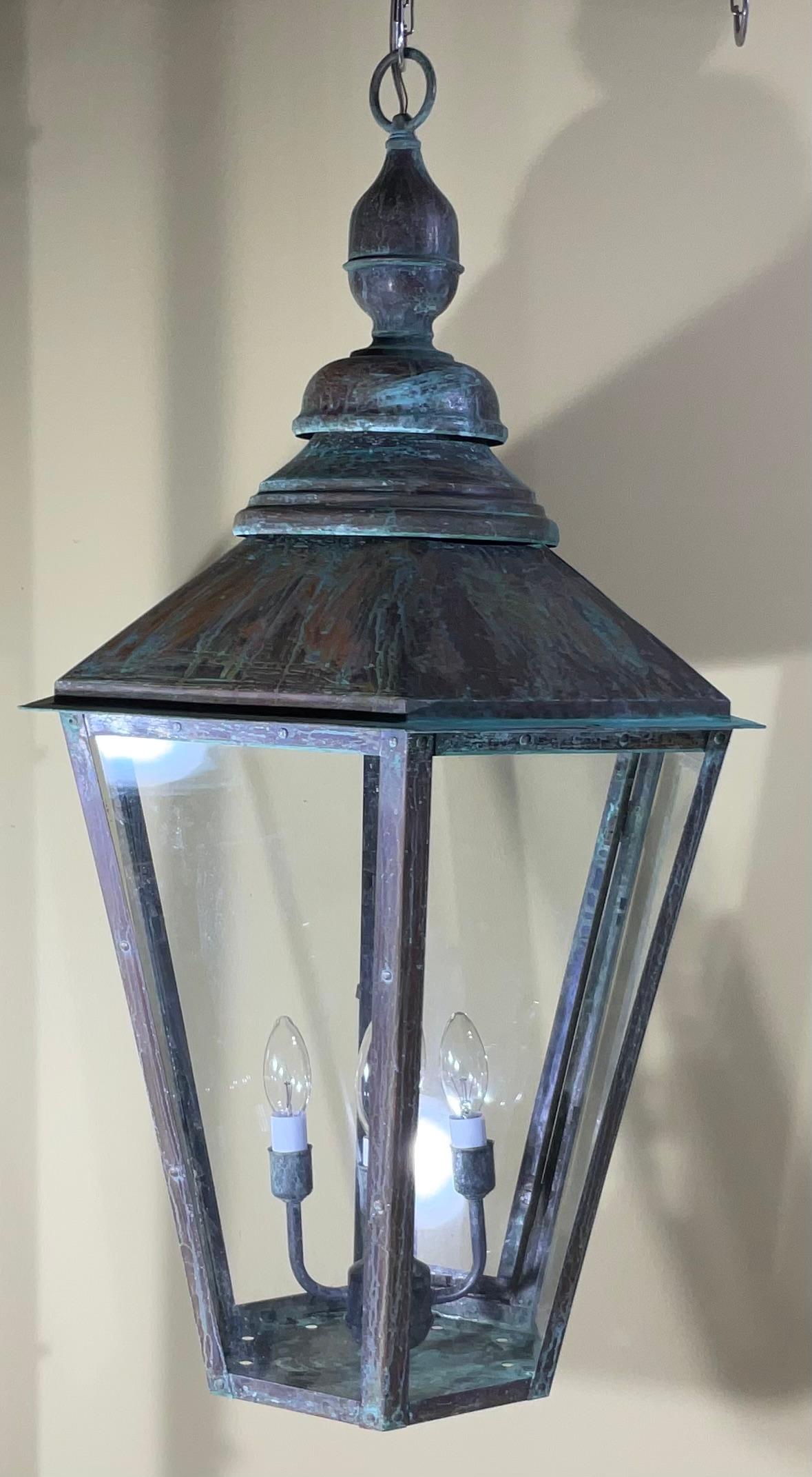 Large Handcrafted Six Sides Solid Copper and Brass Hanging Lantern 1