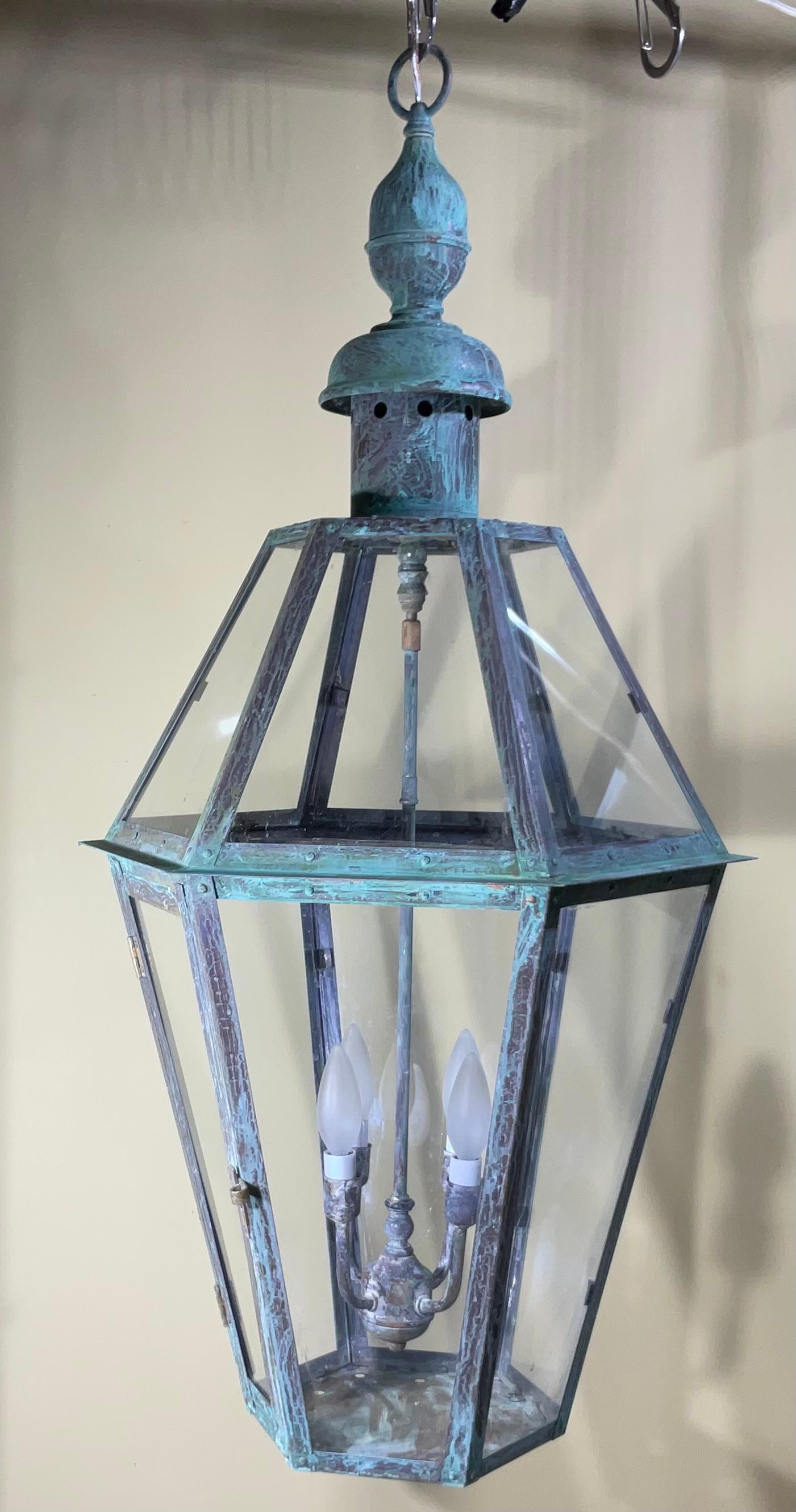 Large Handcrafted Six Sides Solid Copper and Brass Hanging Lantern 2