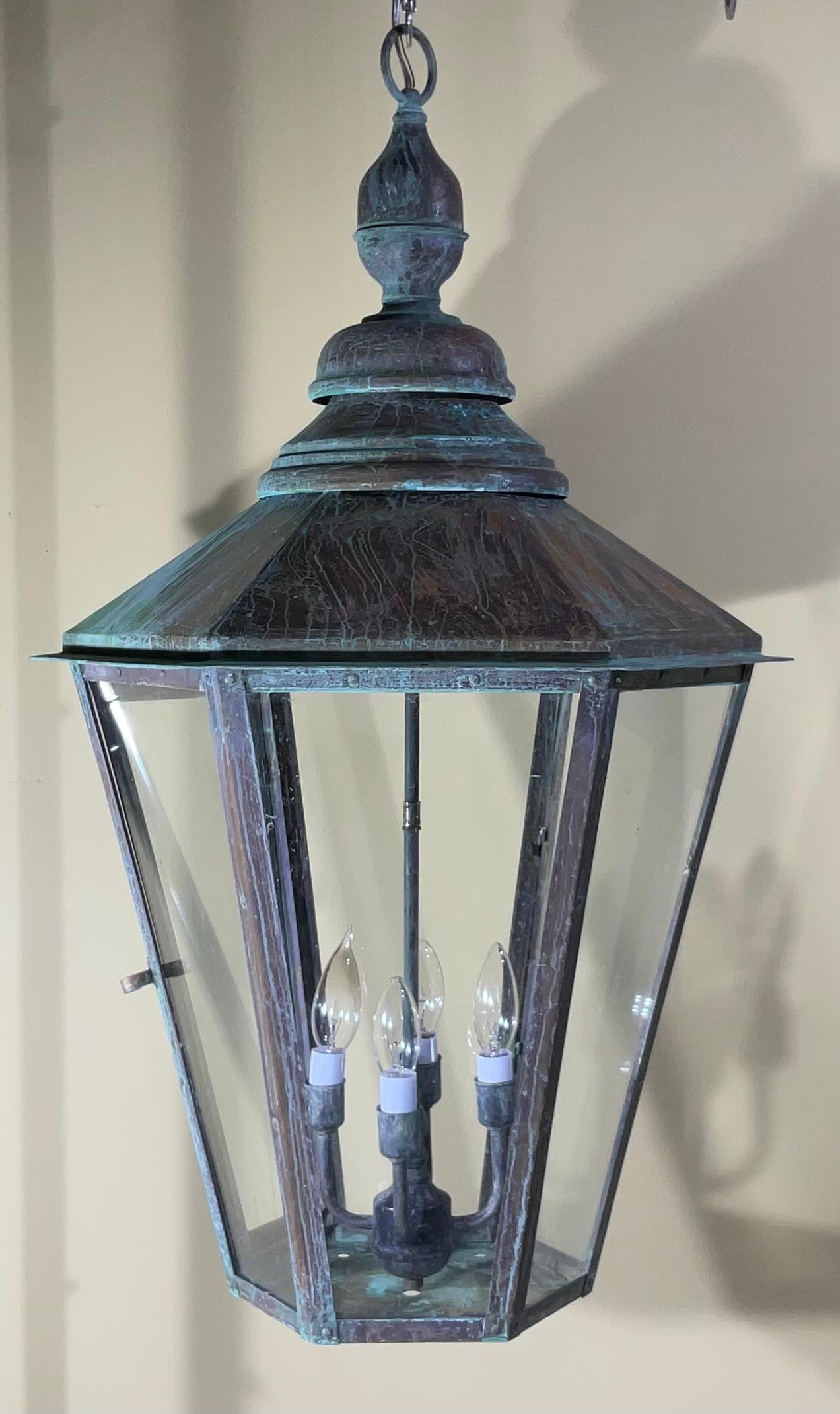 Large Handcrafted Six Sides Solid Copper and Brass Hanging Lantern 2