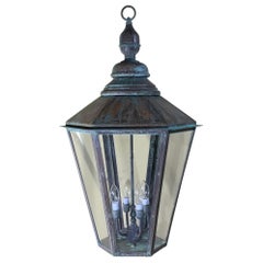 Large Handcrafted Six Sides Solid Copper and Brass Hanging Lantern