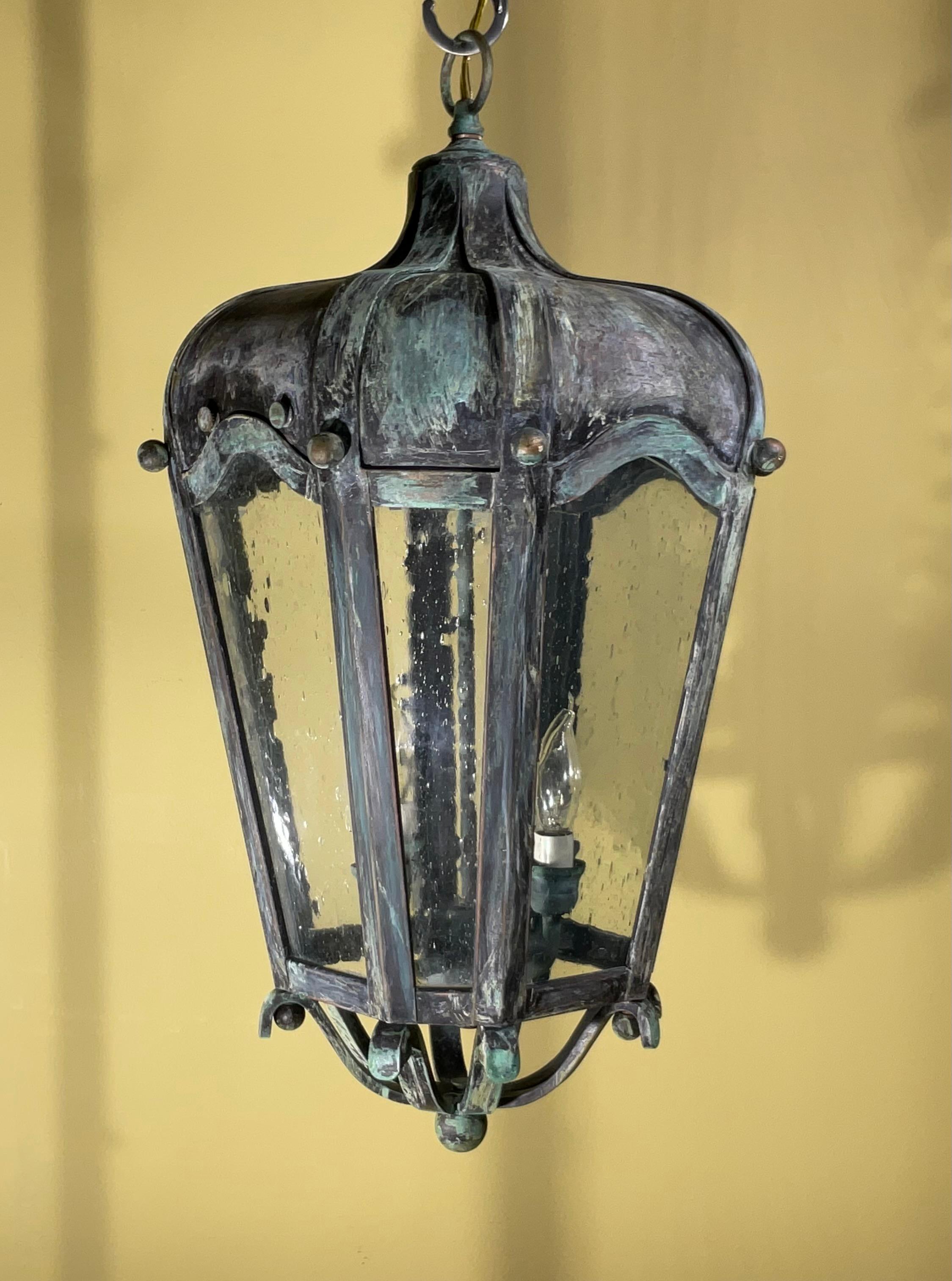Large Handcrafted Solid Brass Hanging Lantern For Sale 7
