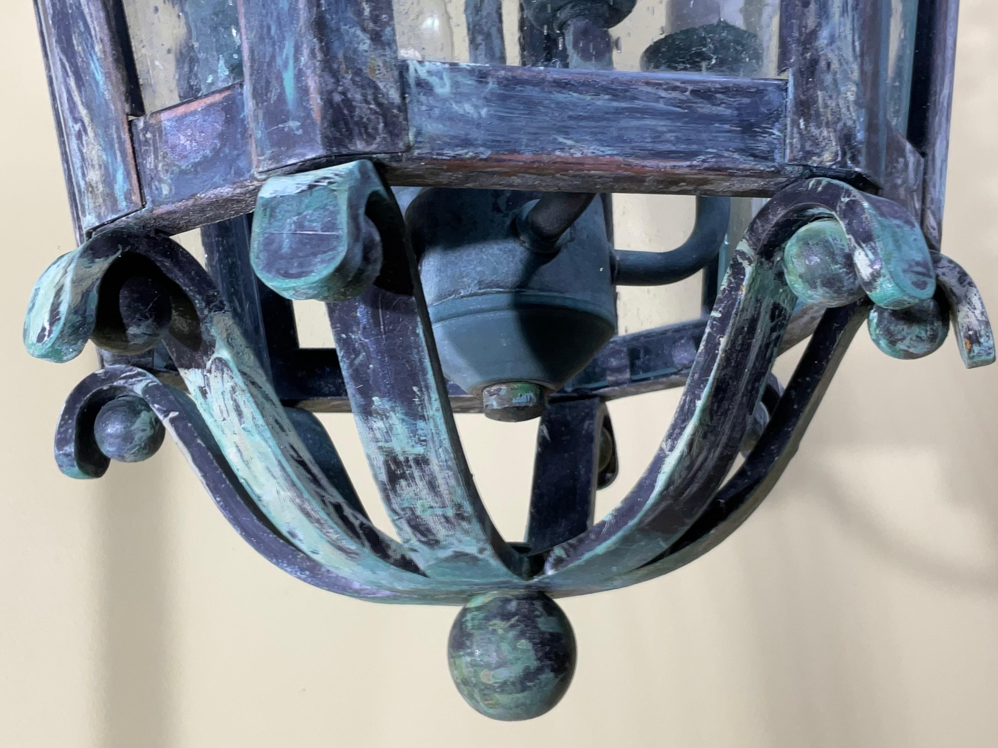 Large Handcrafted Solid Brass Hanging Lantern For Sale 9