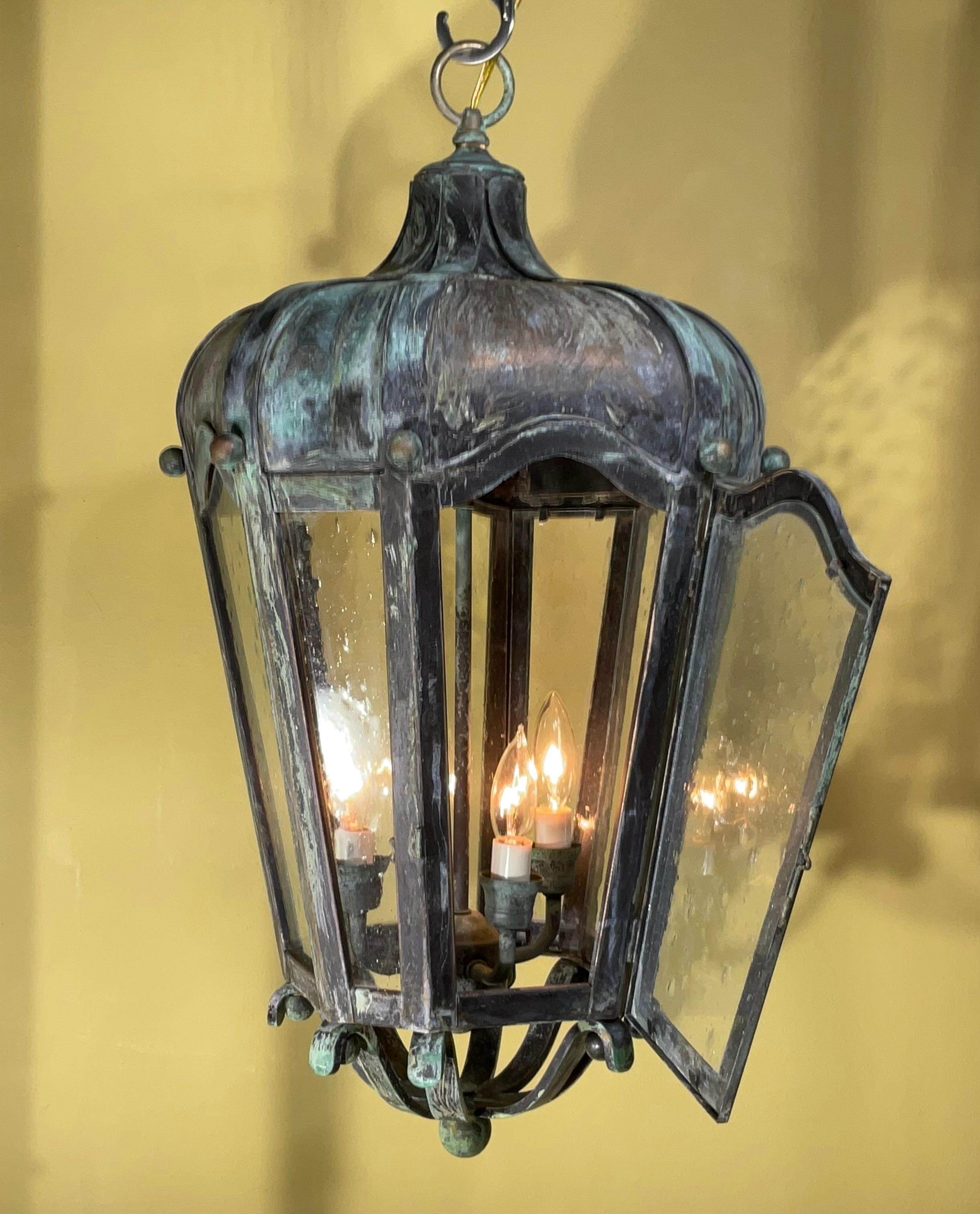Hand-Crafted Large Handcrafted Solid Brass Hanging Lantern For Sale