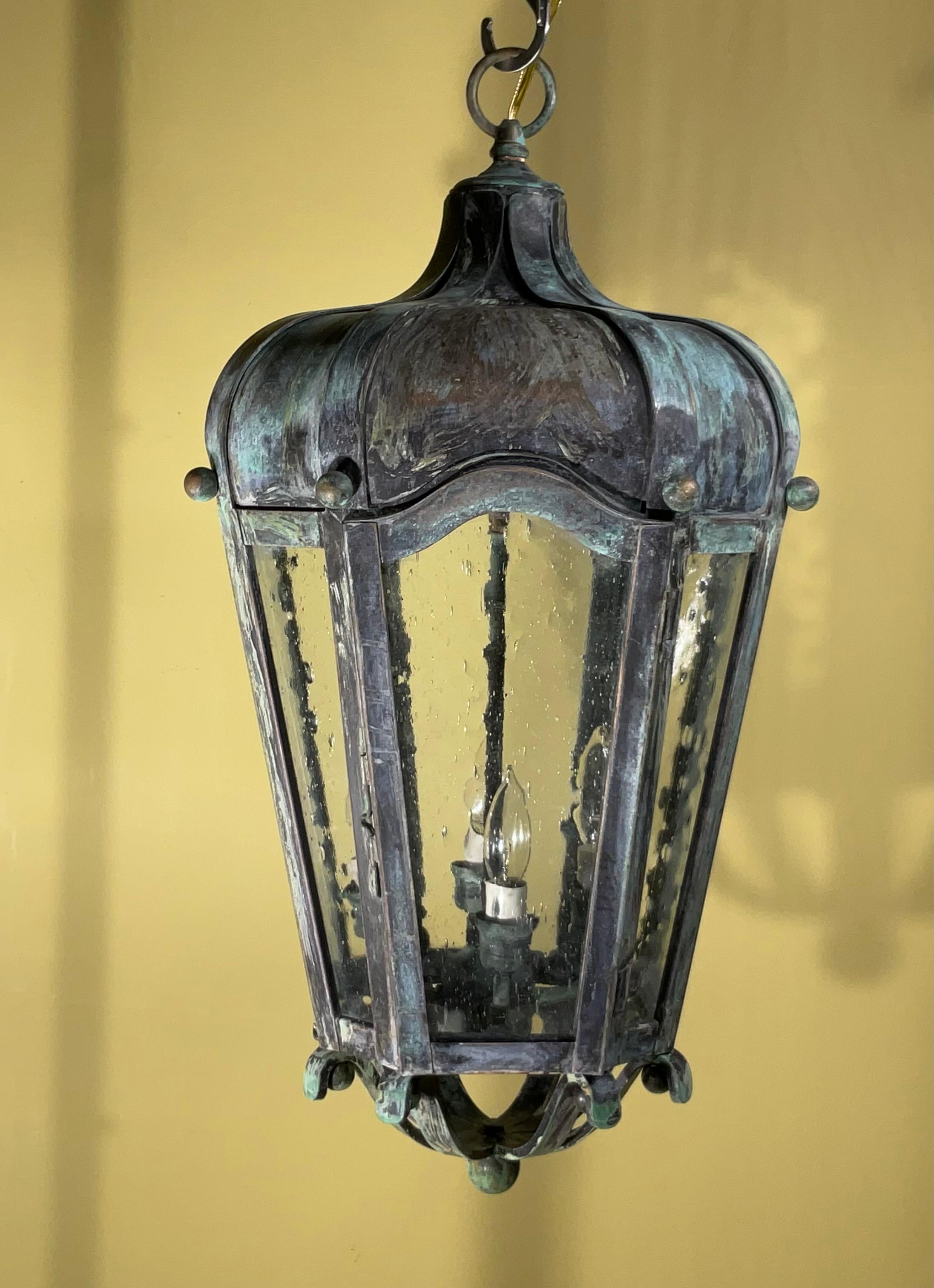 Contemporary Large Handcrafted Solid Brass Hanging Lantern For Sale