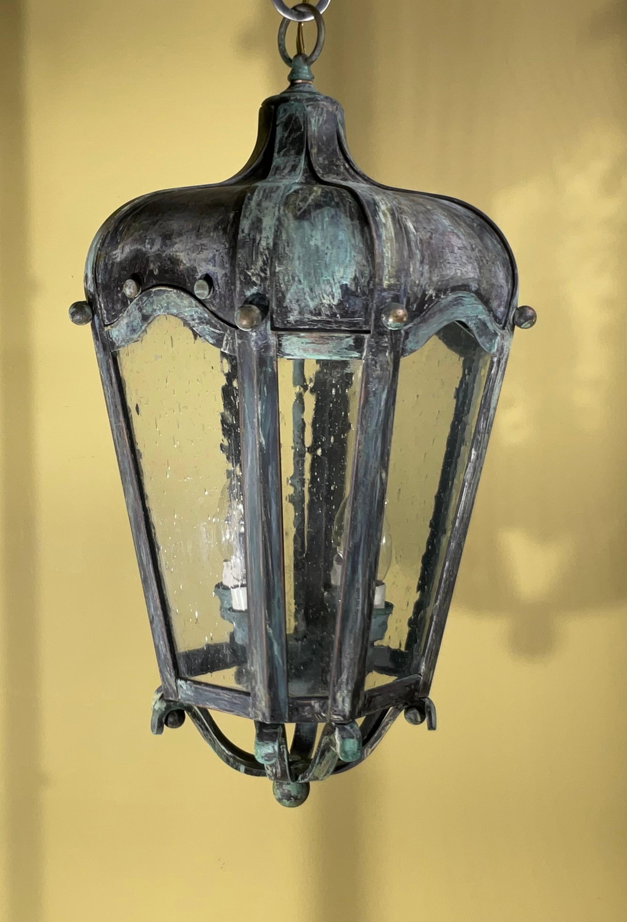 Large Handcrafted Solid Brass Hanging Lantern For Sale 2