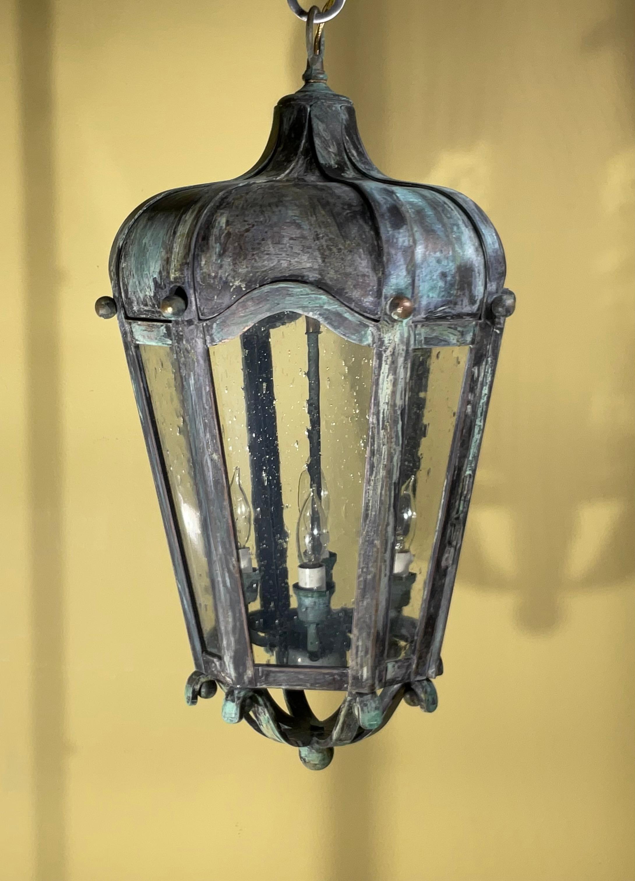 Large Handcrafted Solid Brass Hanging Lantern For Sale 3