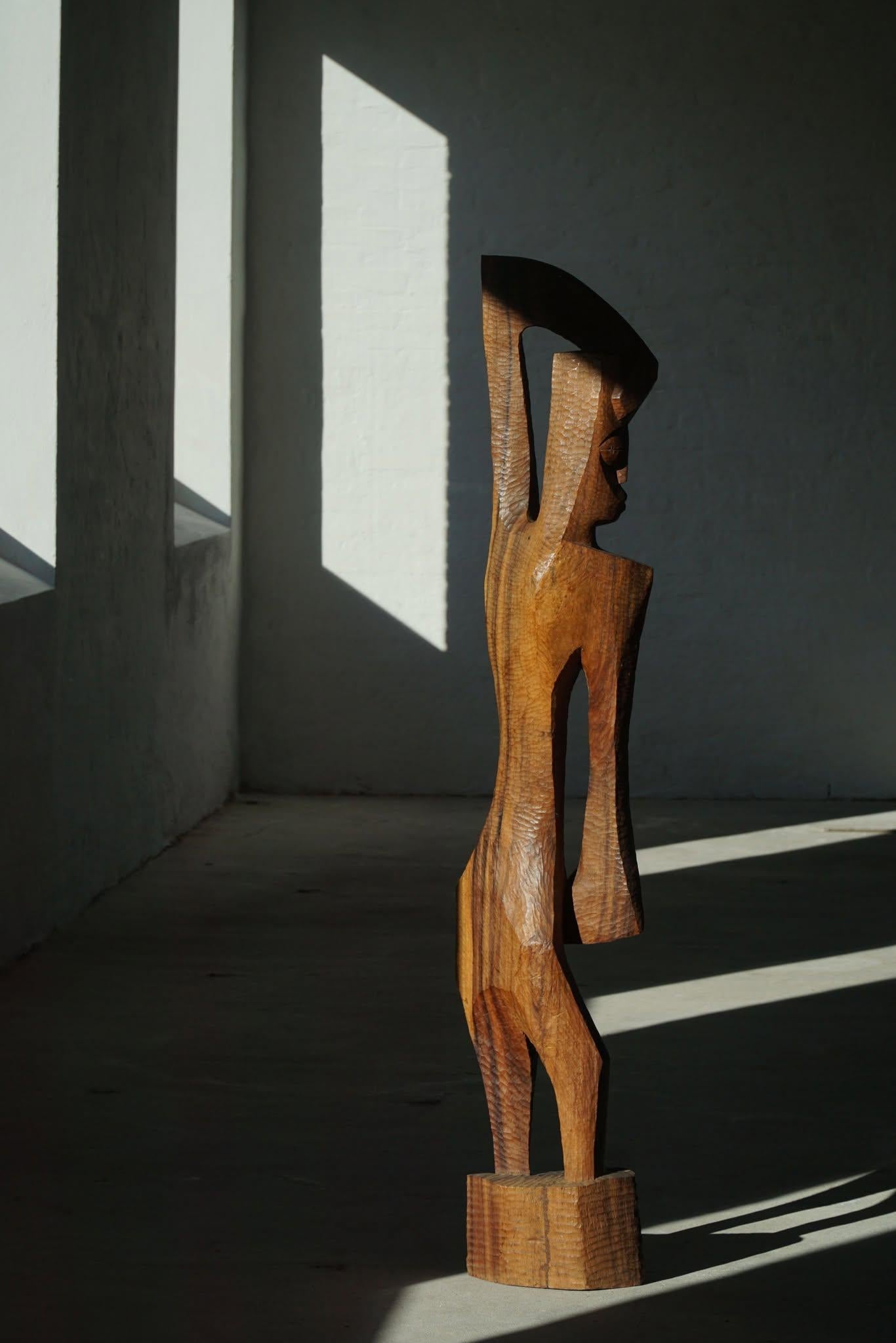 Hand-Carved Large Handcrafted Wood Sculpture in Rosewood, Danish Mid Century Modern, 1960s