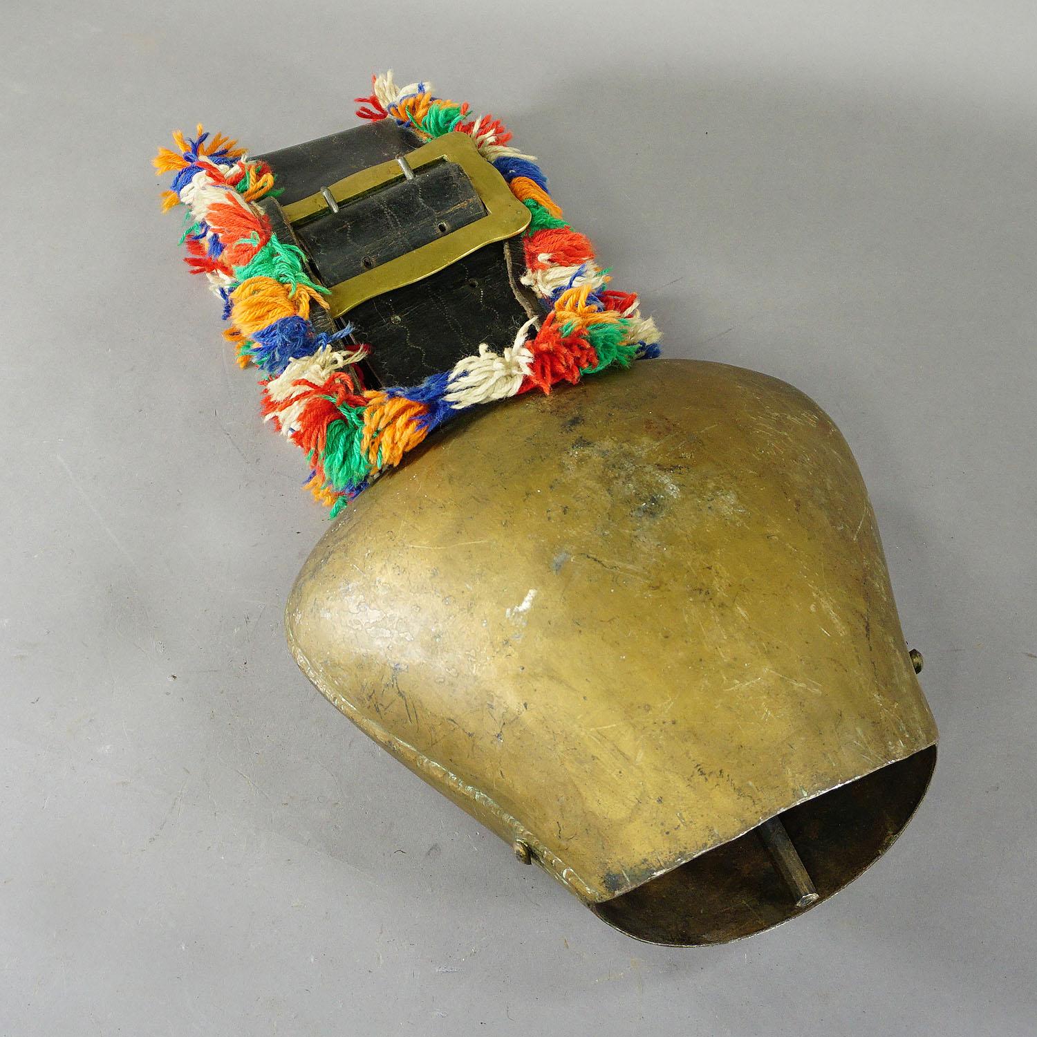 Forged Large Handforged Cow Bell with Leather Strap, Swizerland, ca. 1950s