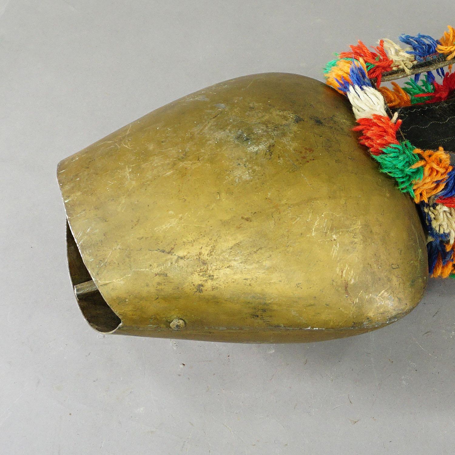 Large Handforged Cow Bell with Leather Strap, Swizerland, ca. 1950s In Good Condition In Berghuelen, DE
